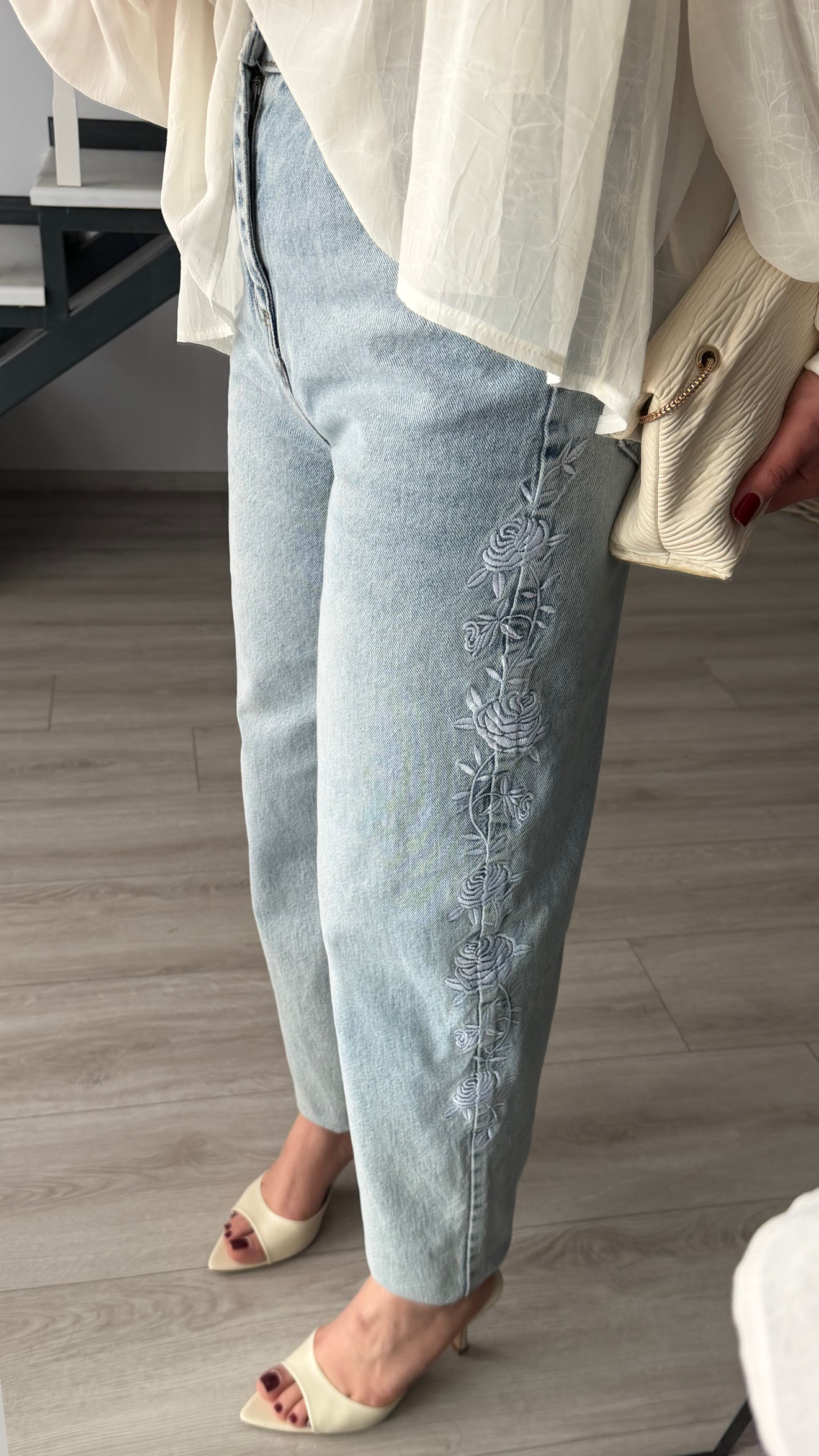Nakışlı Barel Fit Jean