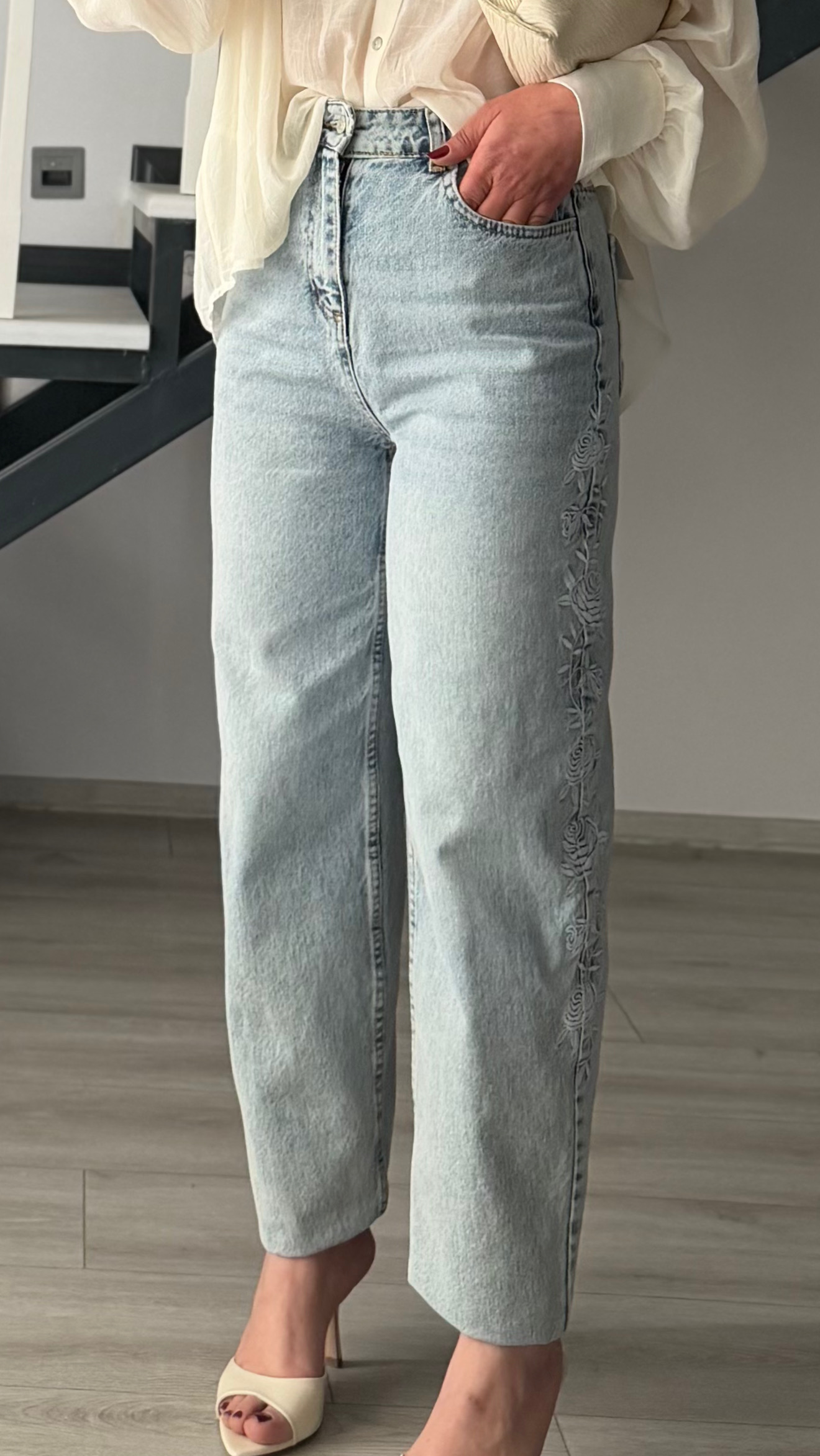 Nakışlı Barel Fit Jean