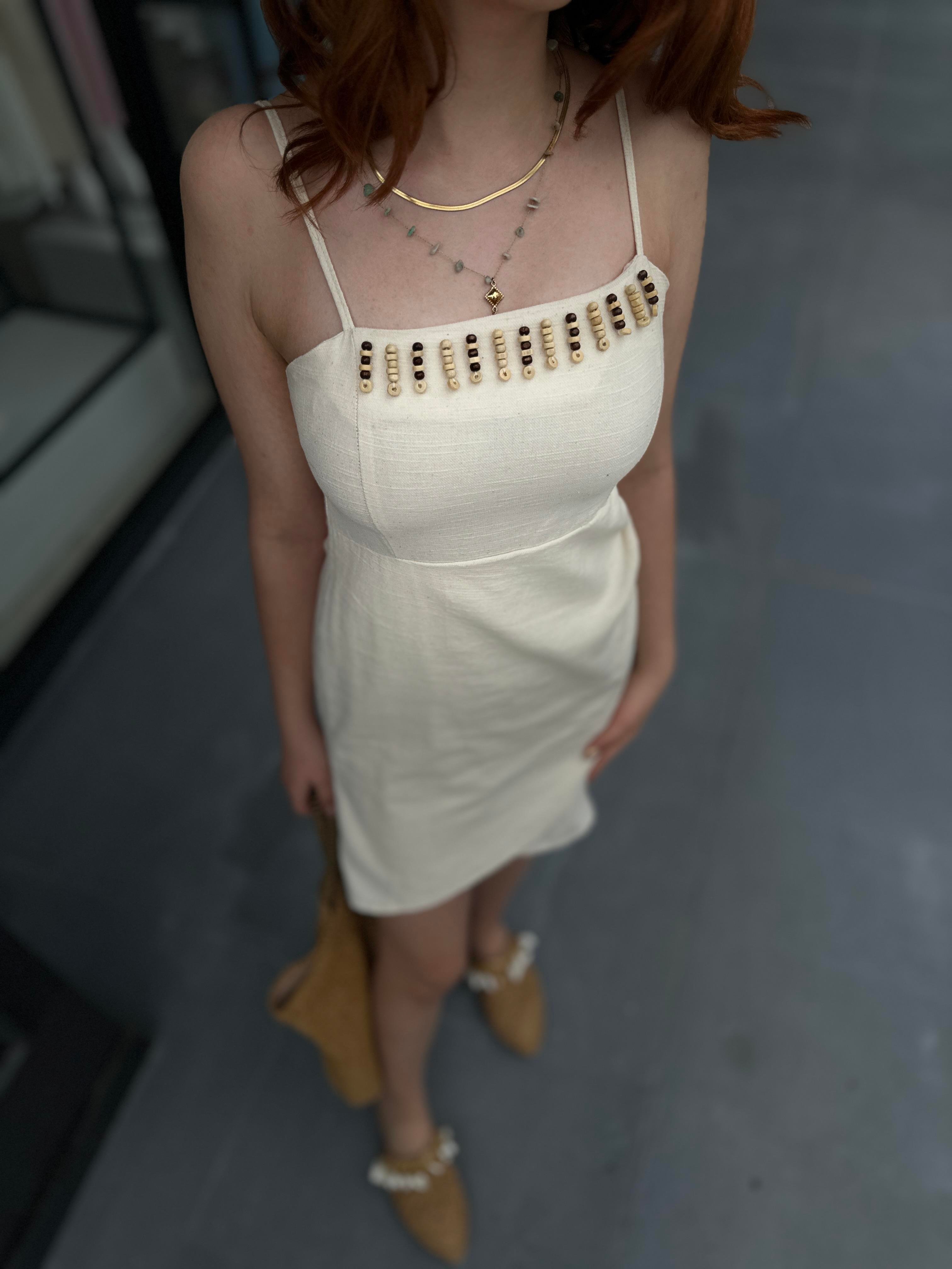 Natural Keten Mini Elbise 