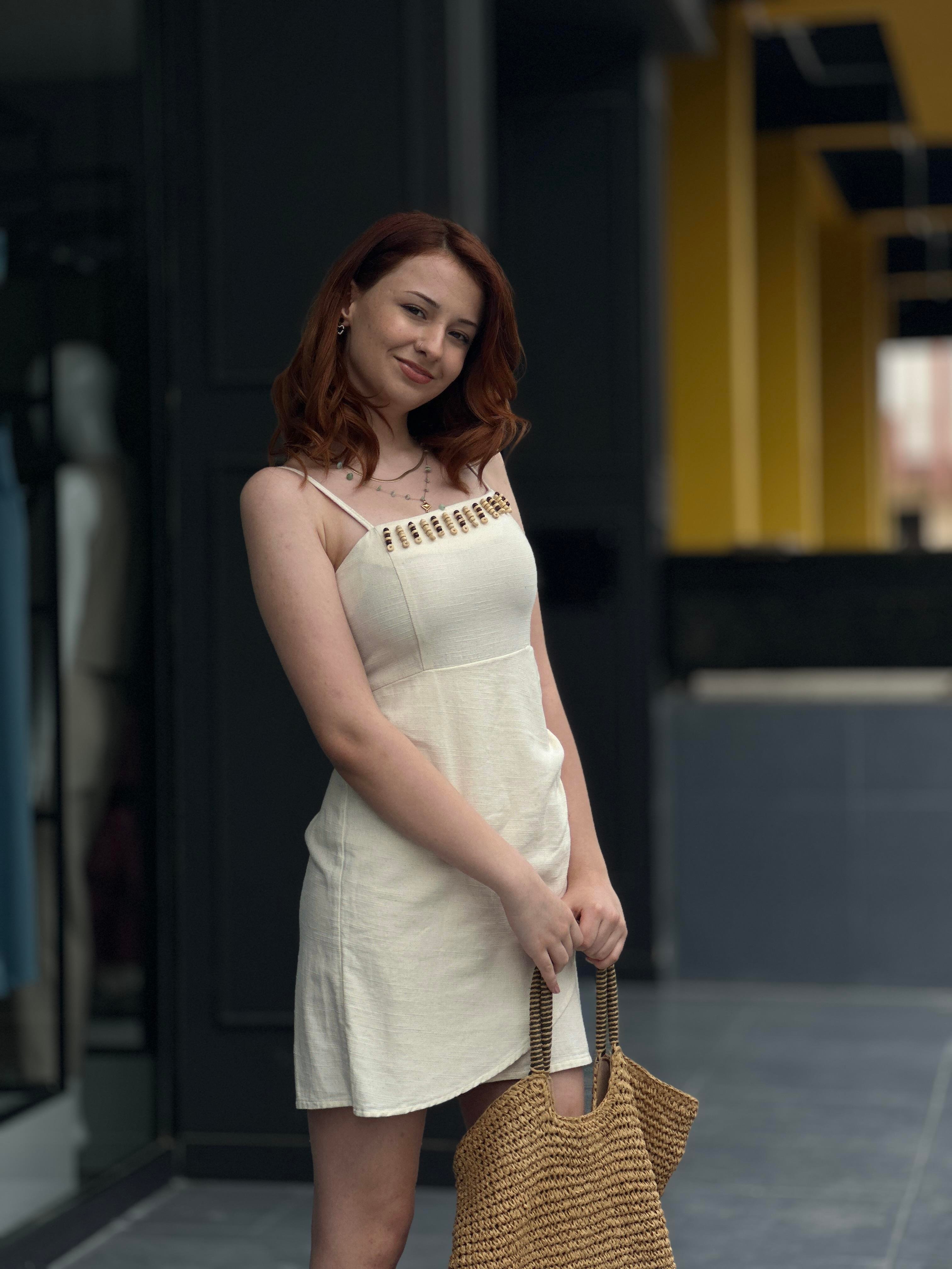 Natural Keten Mini Elbise 