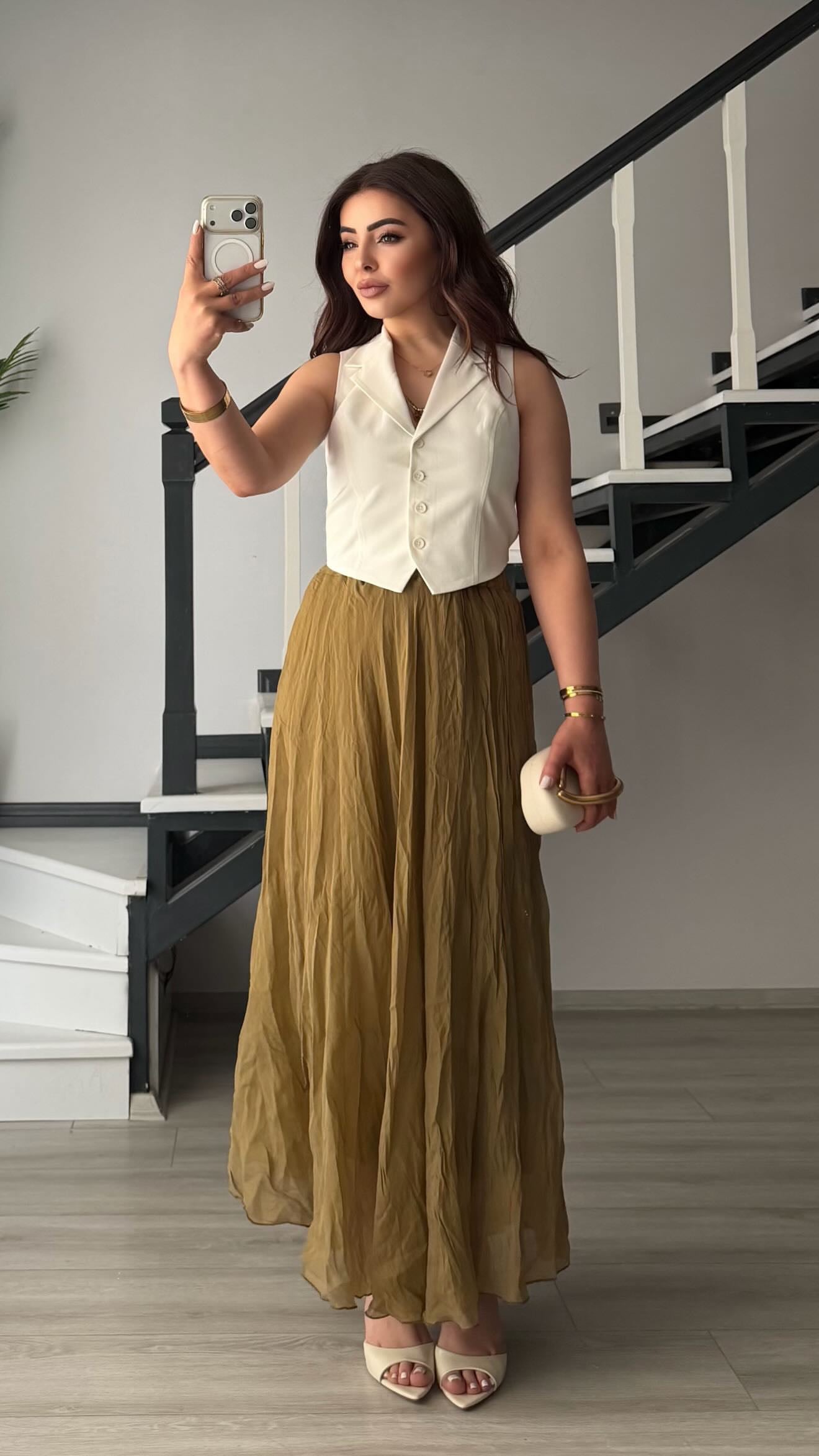 Olive Astarlı Kıraşlı Etek