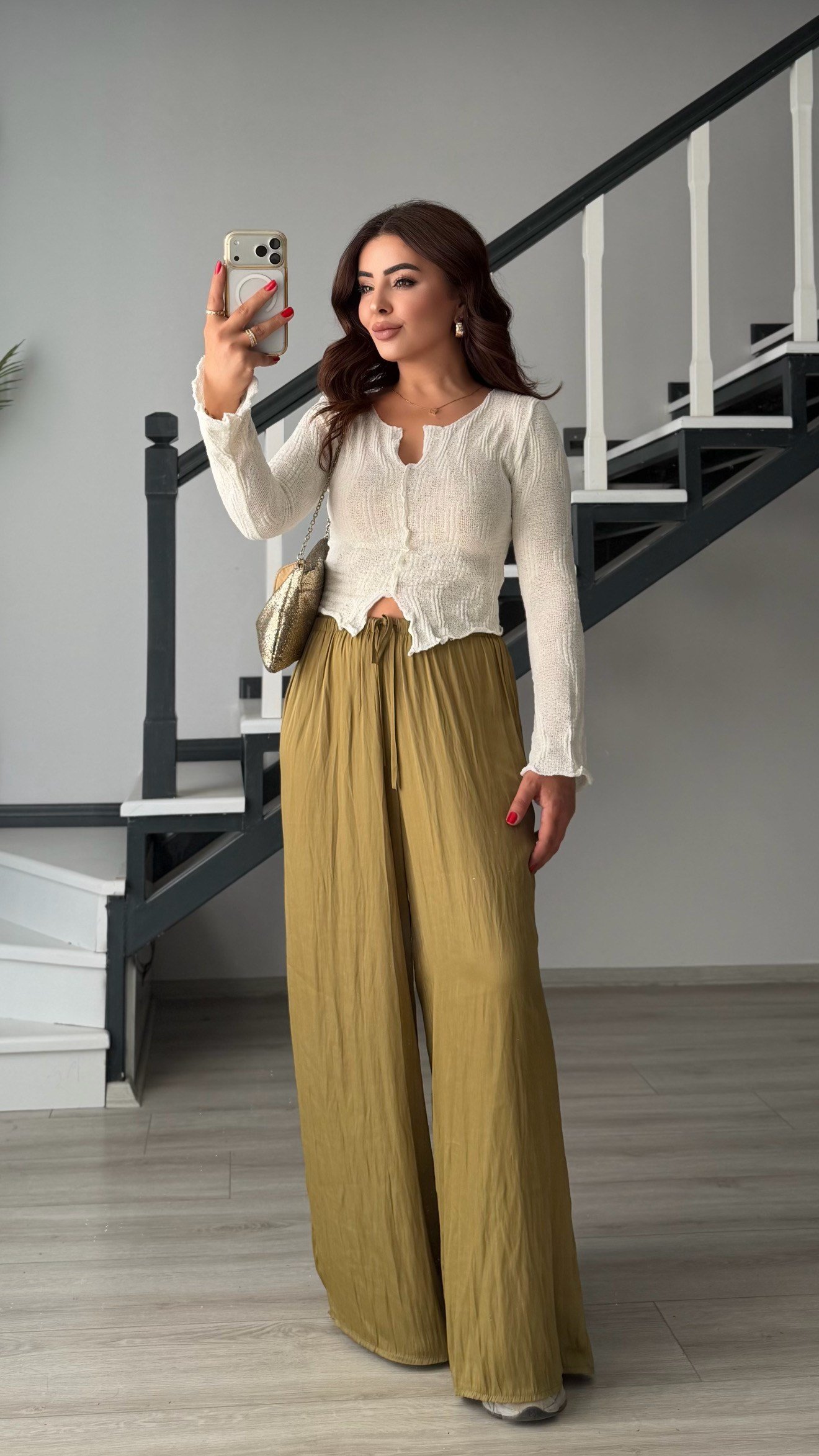 Olive Draped Satin Pants
