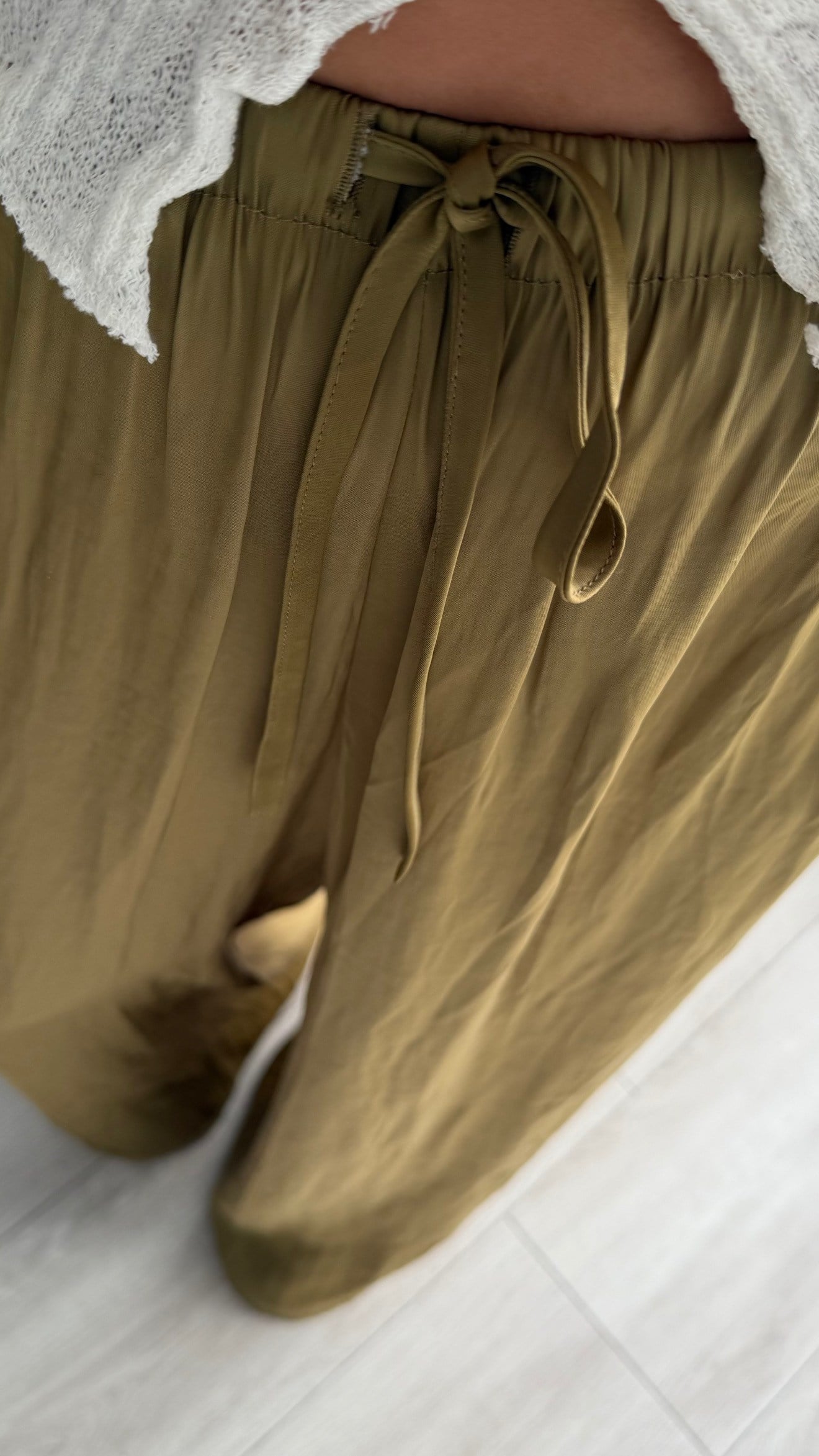 Olive Draped Satin Pants