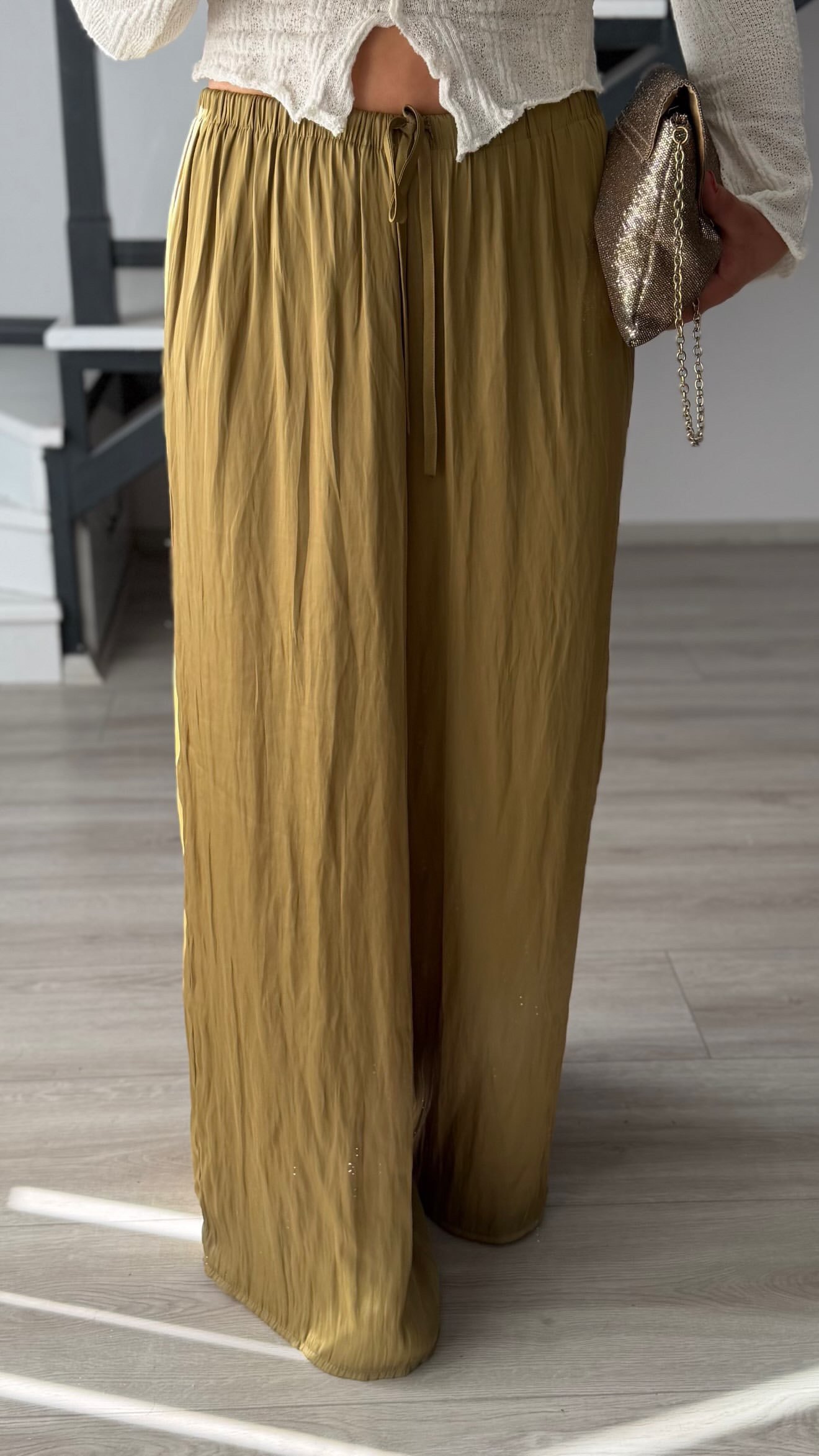 Olive Draped Satin Pants