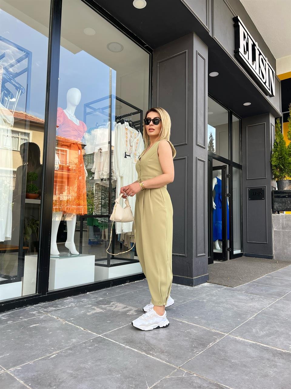 Olive Paça Düğmeli Pantolon