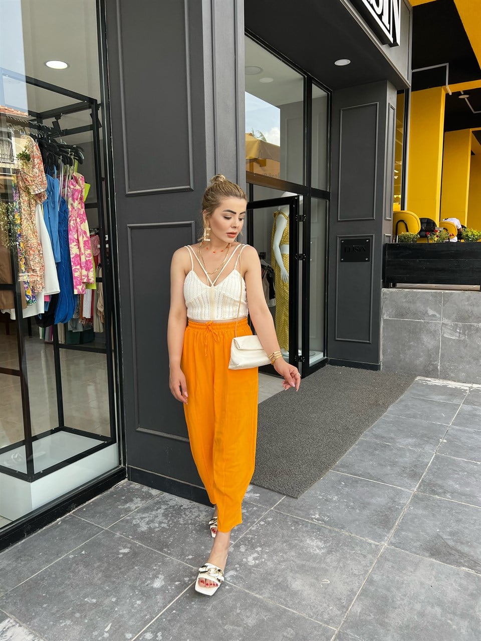 Orange Keten Şalvar Pantolon