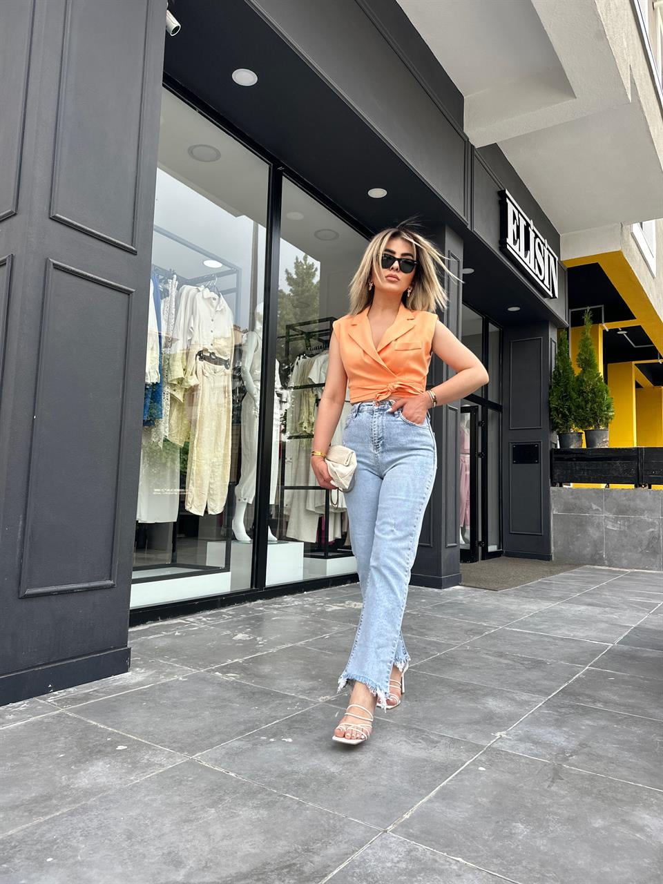 Orange Kuşaklı Bağlamalı Yelek