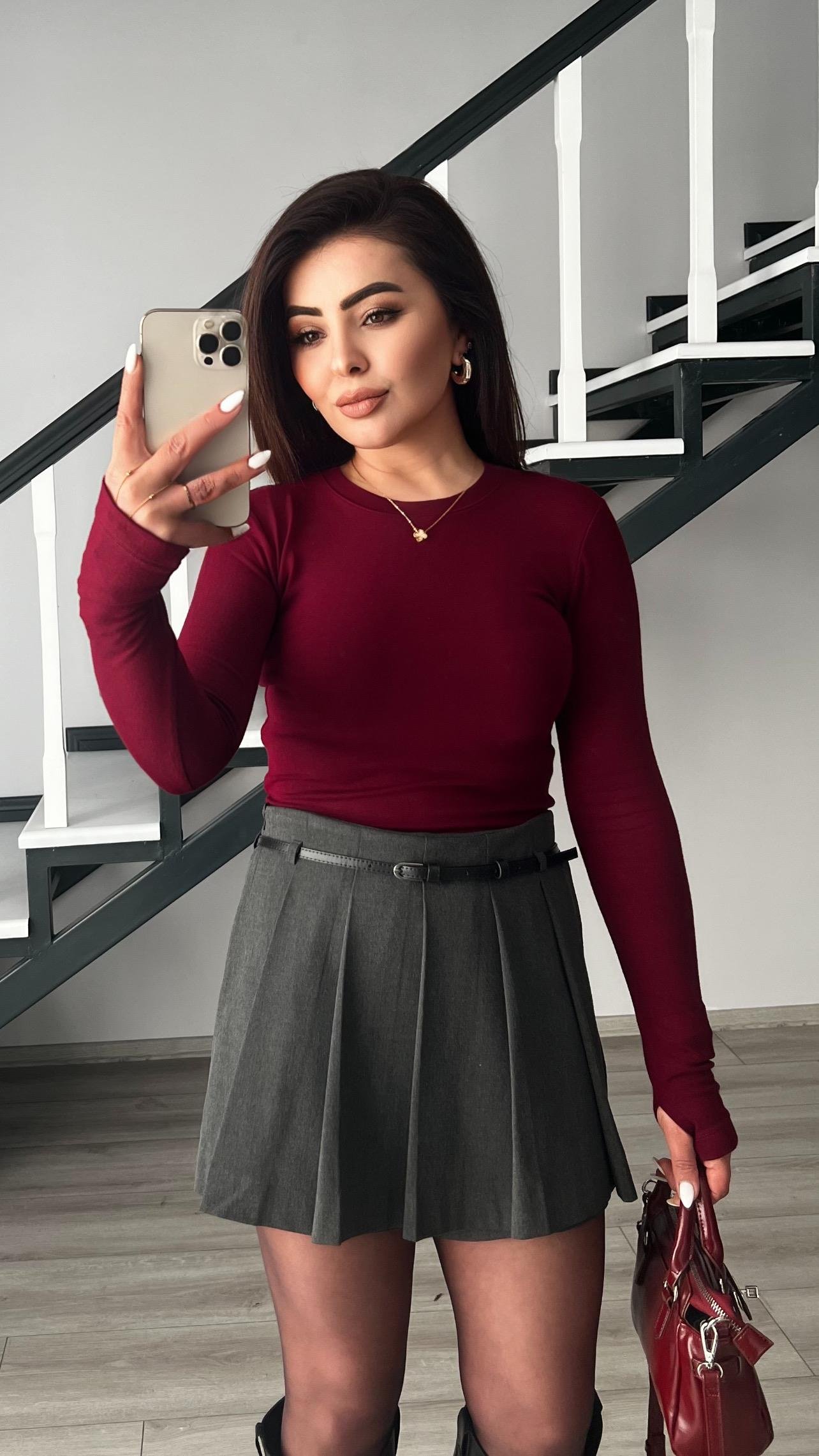 Orijinal Marka Bordo Parmak Geçmeli Bluz 