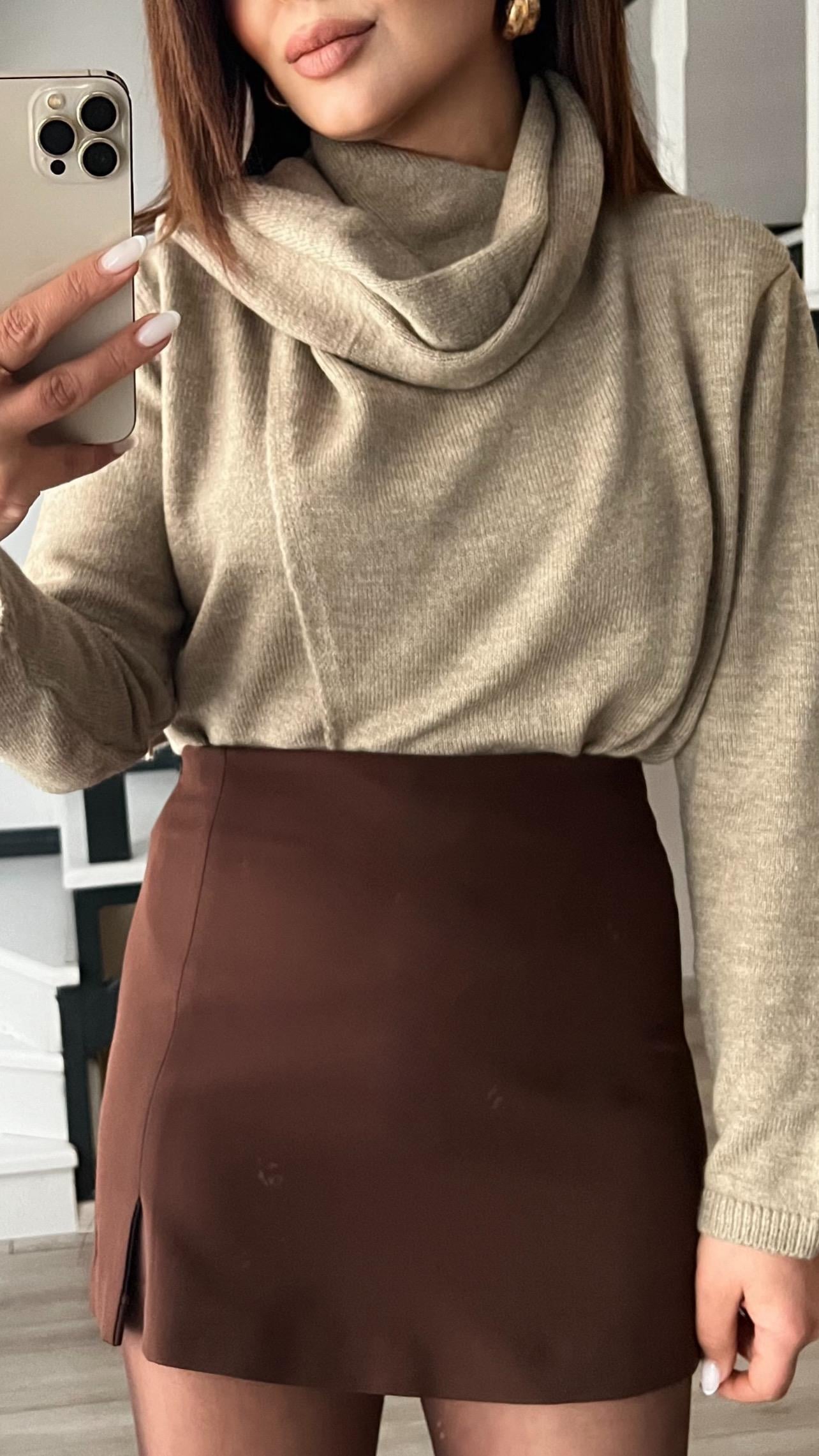 Orijinal Marka Kahve Yırtmaçlı Mini  Şort Etek 