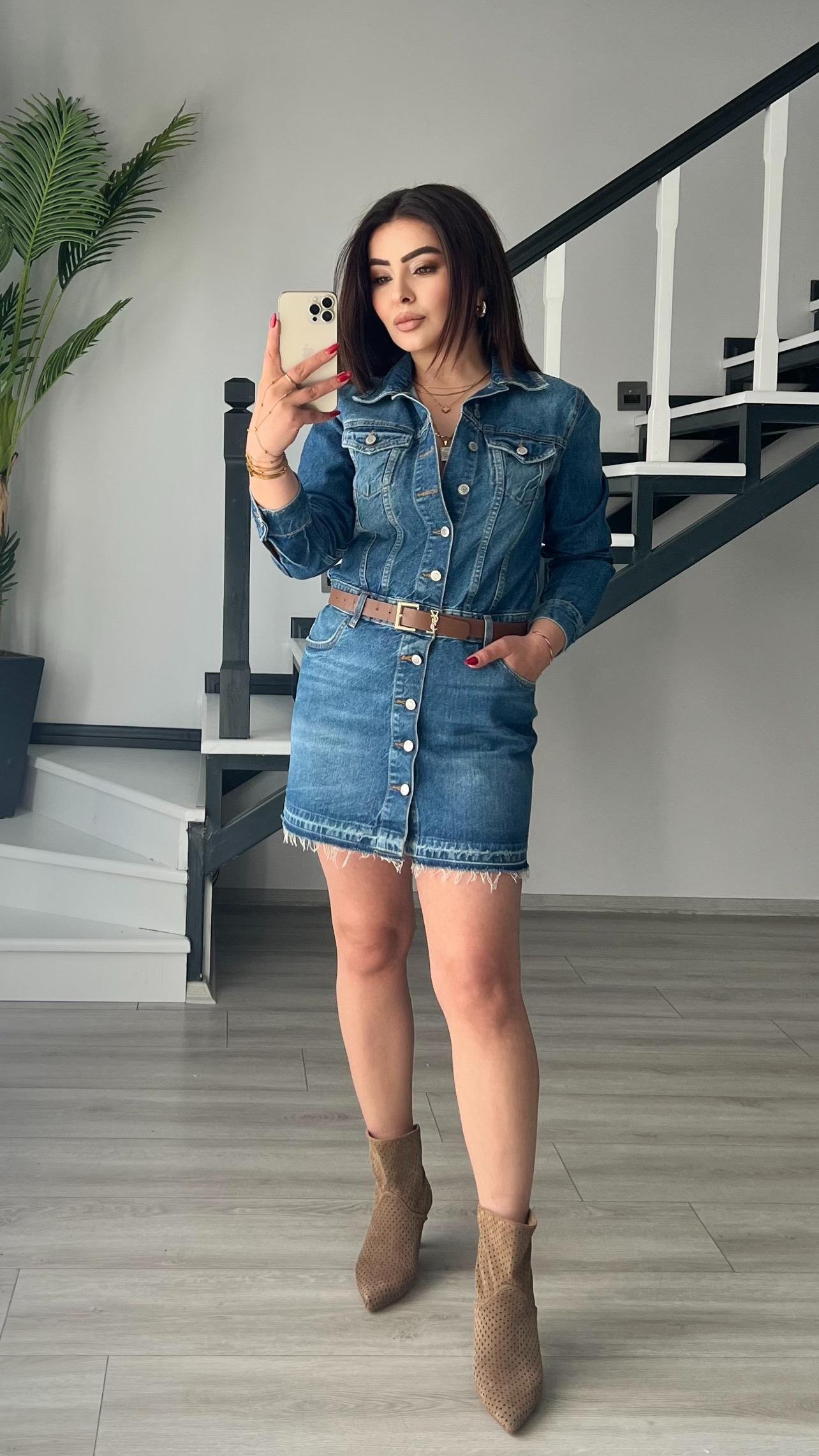 Orjinal Marka Mini Denim Elbise