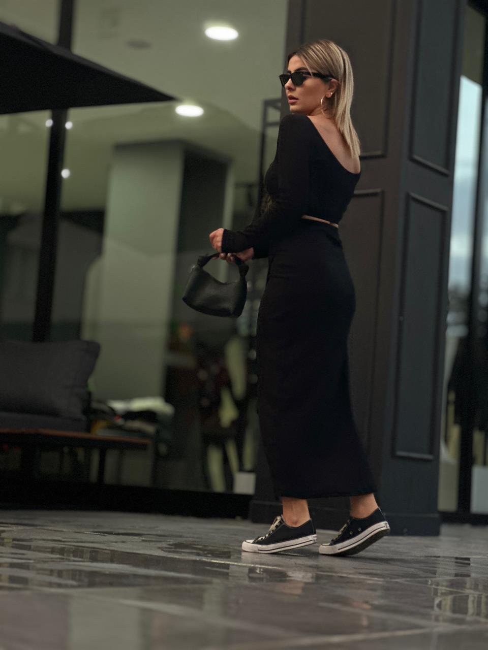 Örme Triko Crop Etek Takım