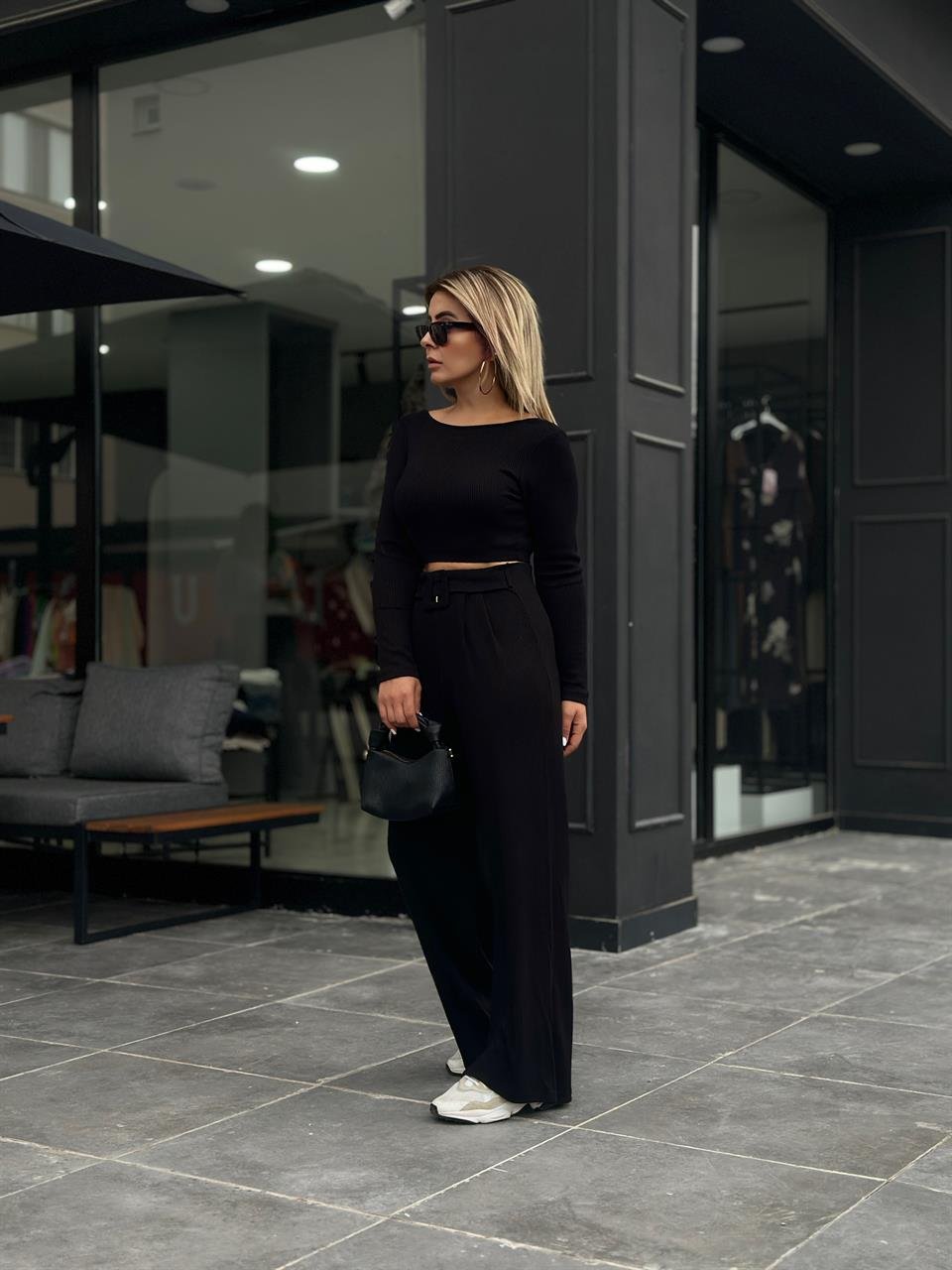 Örme Triko Crop Pantolon Takım