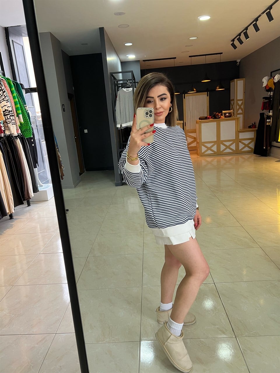 Oversize Lacivert Çizgili Sweat