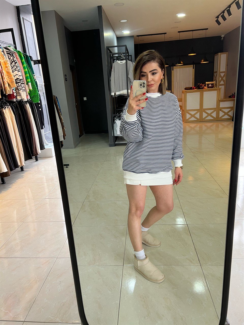Oversize Lacivert Çizgili Sweat