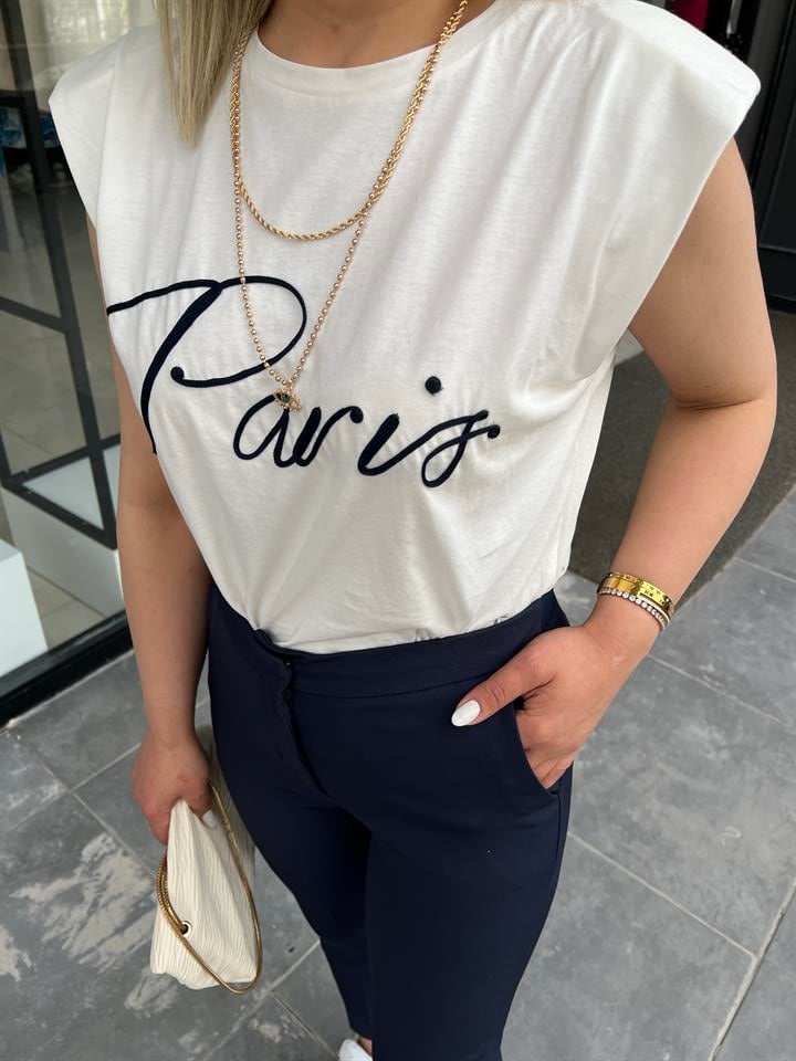 Paris Nakışlı Vatkalı Tshirt