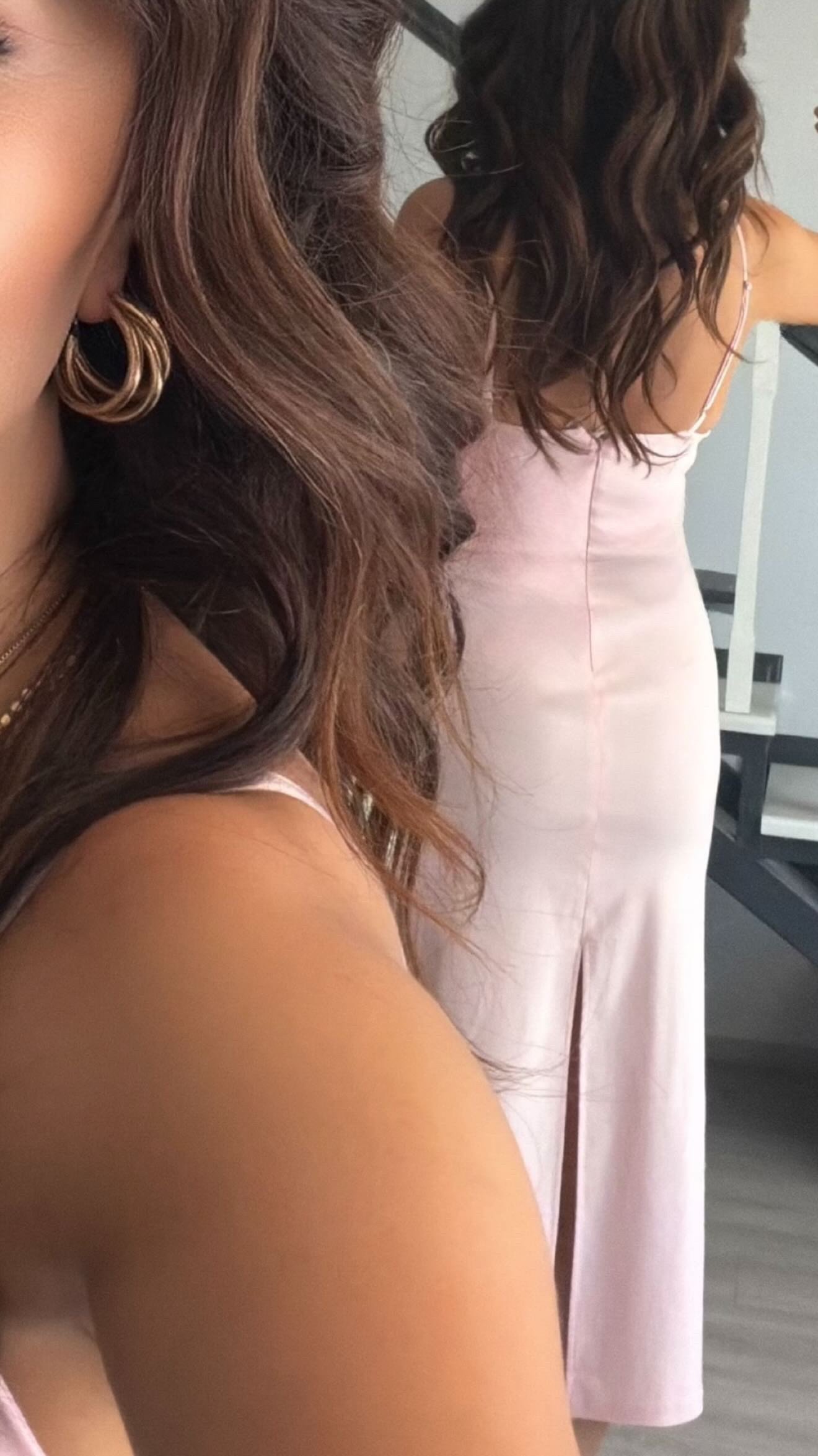 Pink Ruched Midi Dress with Adjustable Straps