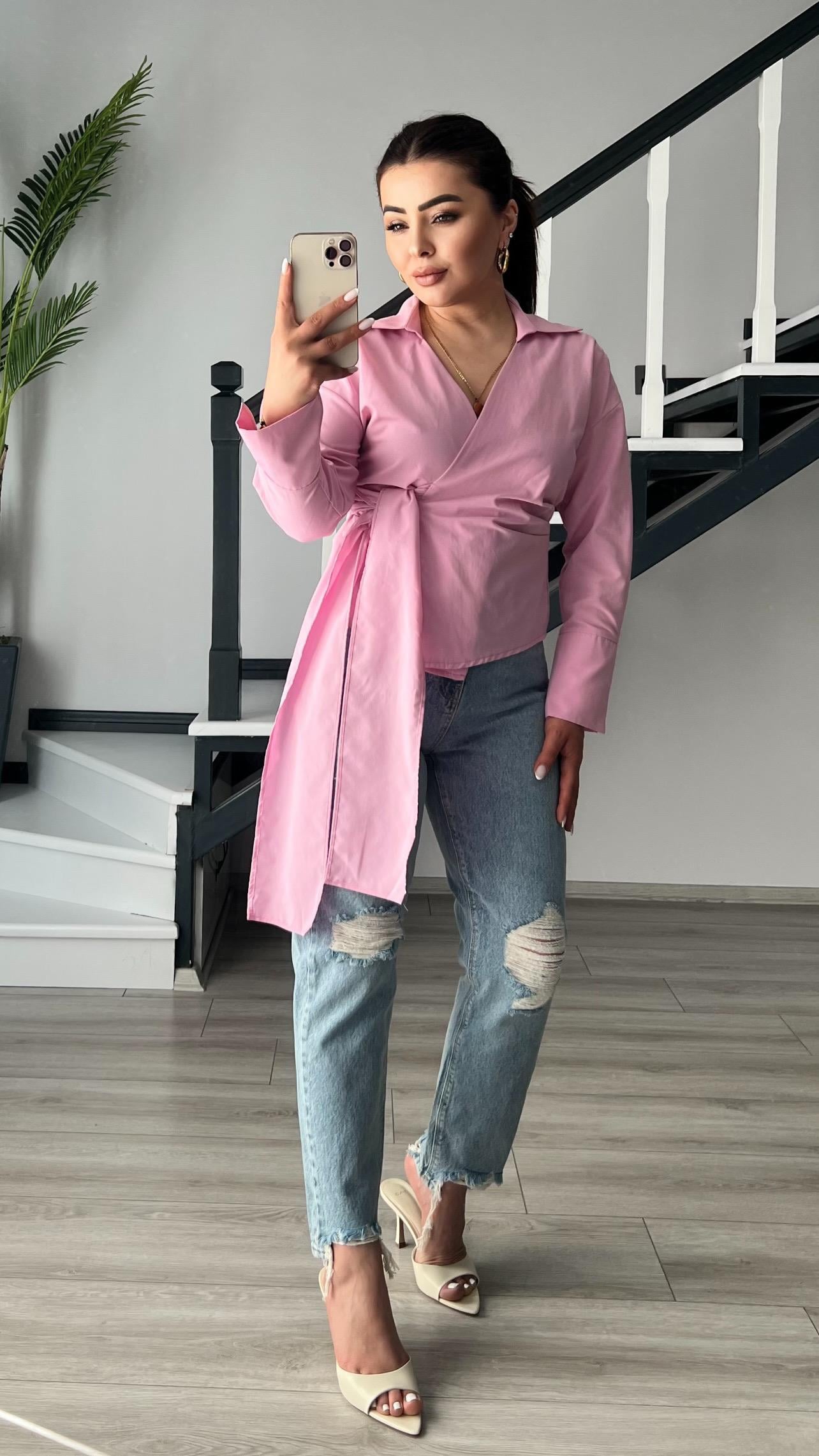 Pembe Bağlama Detaylı Gömlek