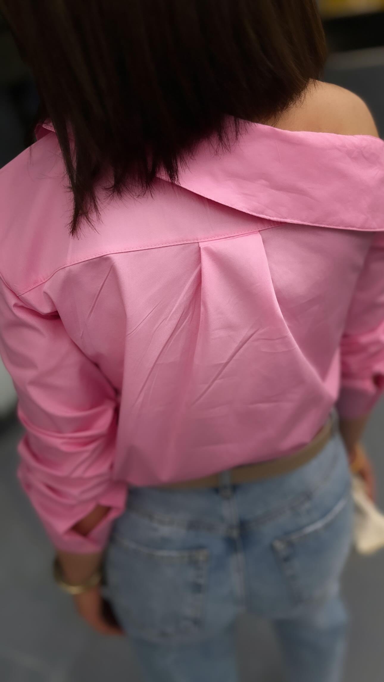 Pembe Düşük Omuz Poplin Gömlek 