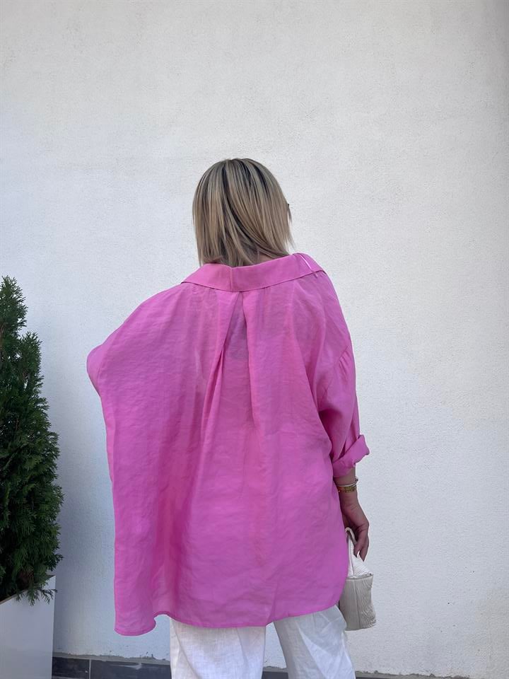 Pembe Oversize Tensel Gömlek
