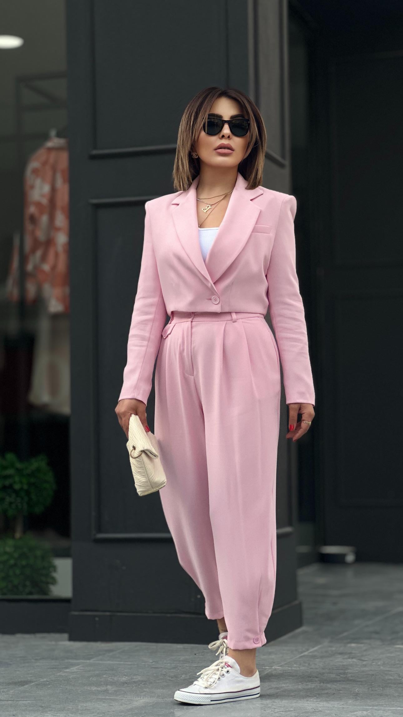 Pembe Paça Düğmeli Pantolon 