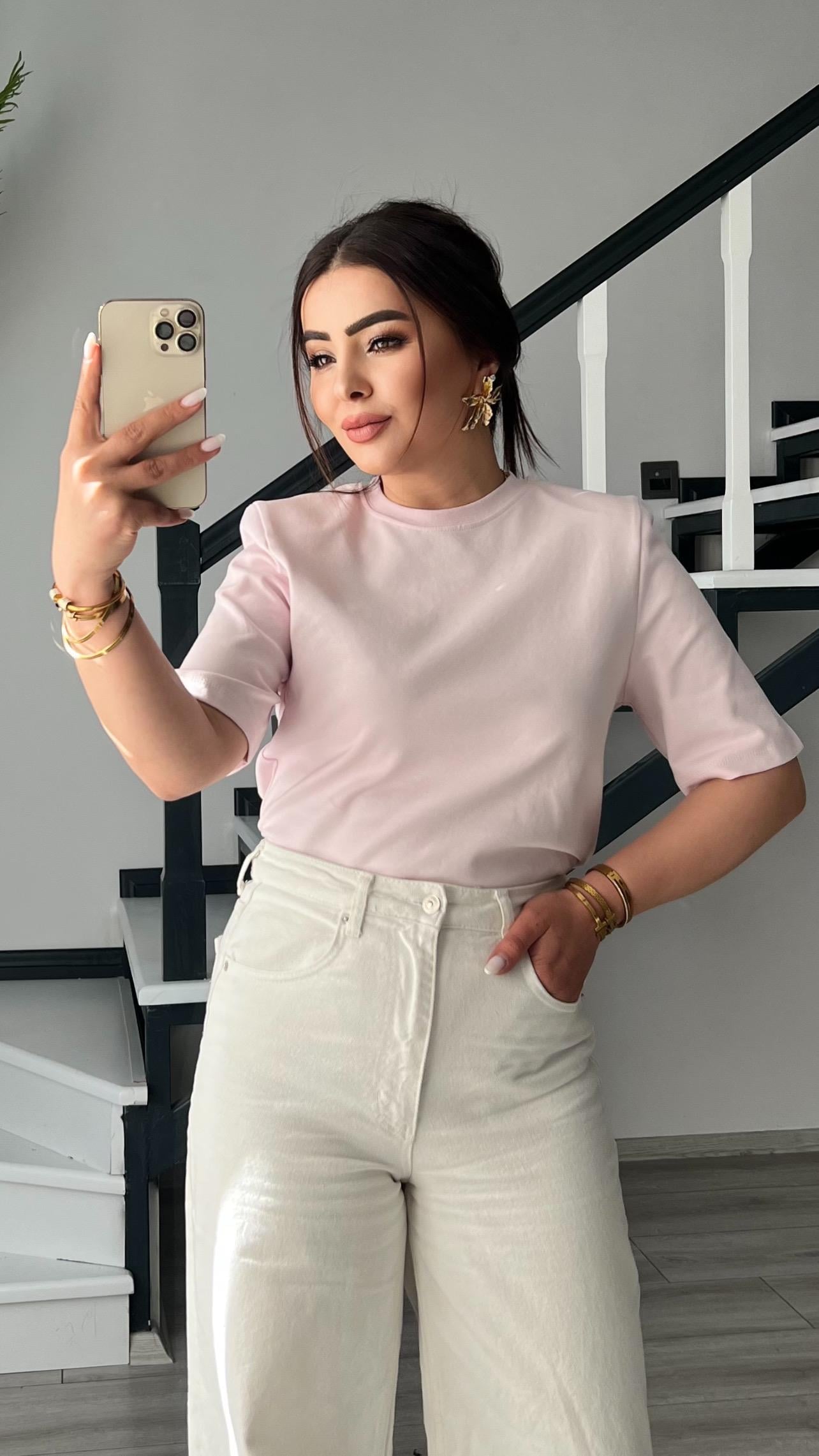 Pembe Premium Vatkalı Tişört 