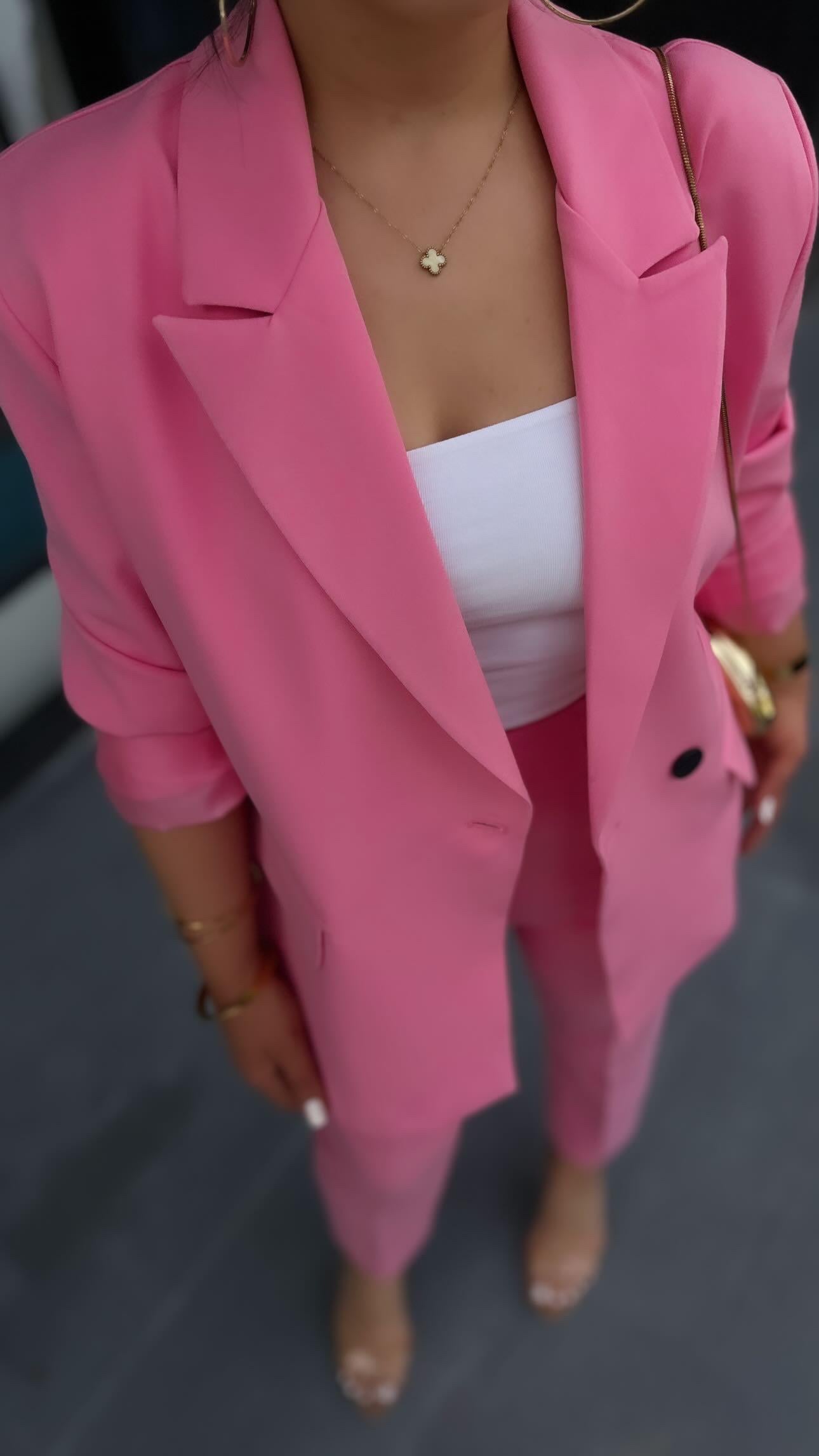 Pembe Regular Tek Düğme Blazer Ceket 