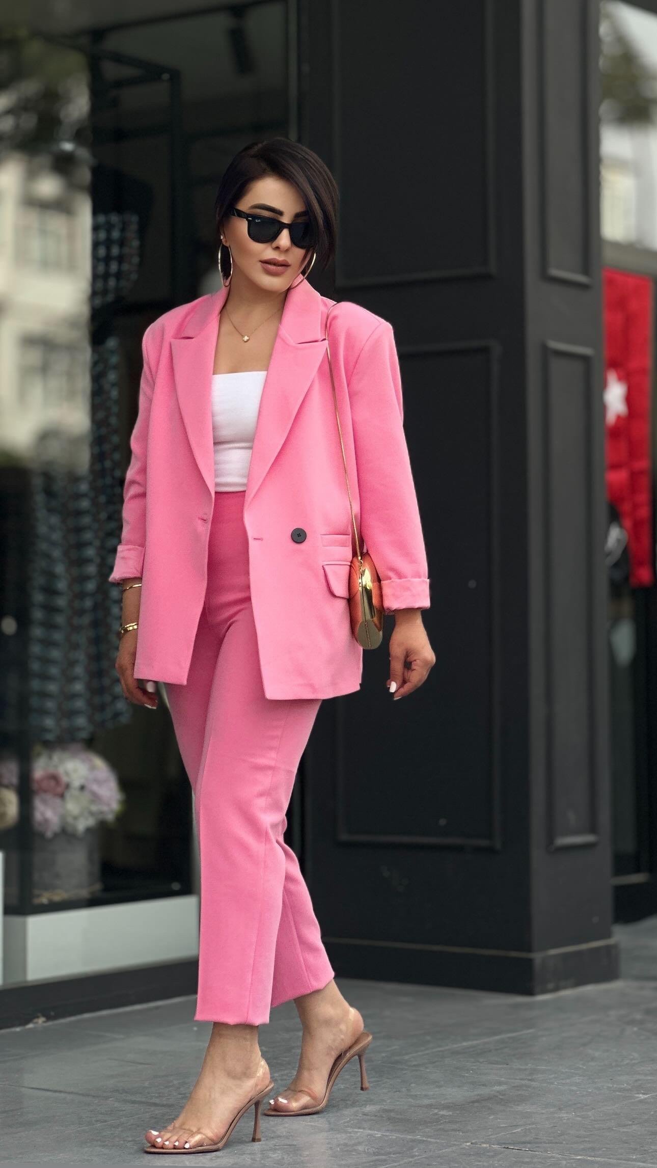 Pembe Regular Tek Düğme Blazer Ceket 