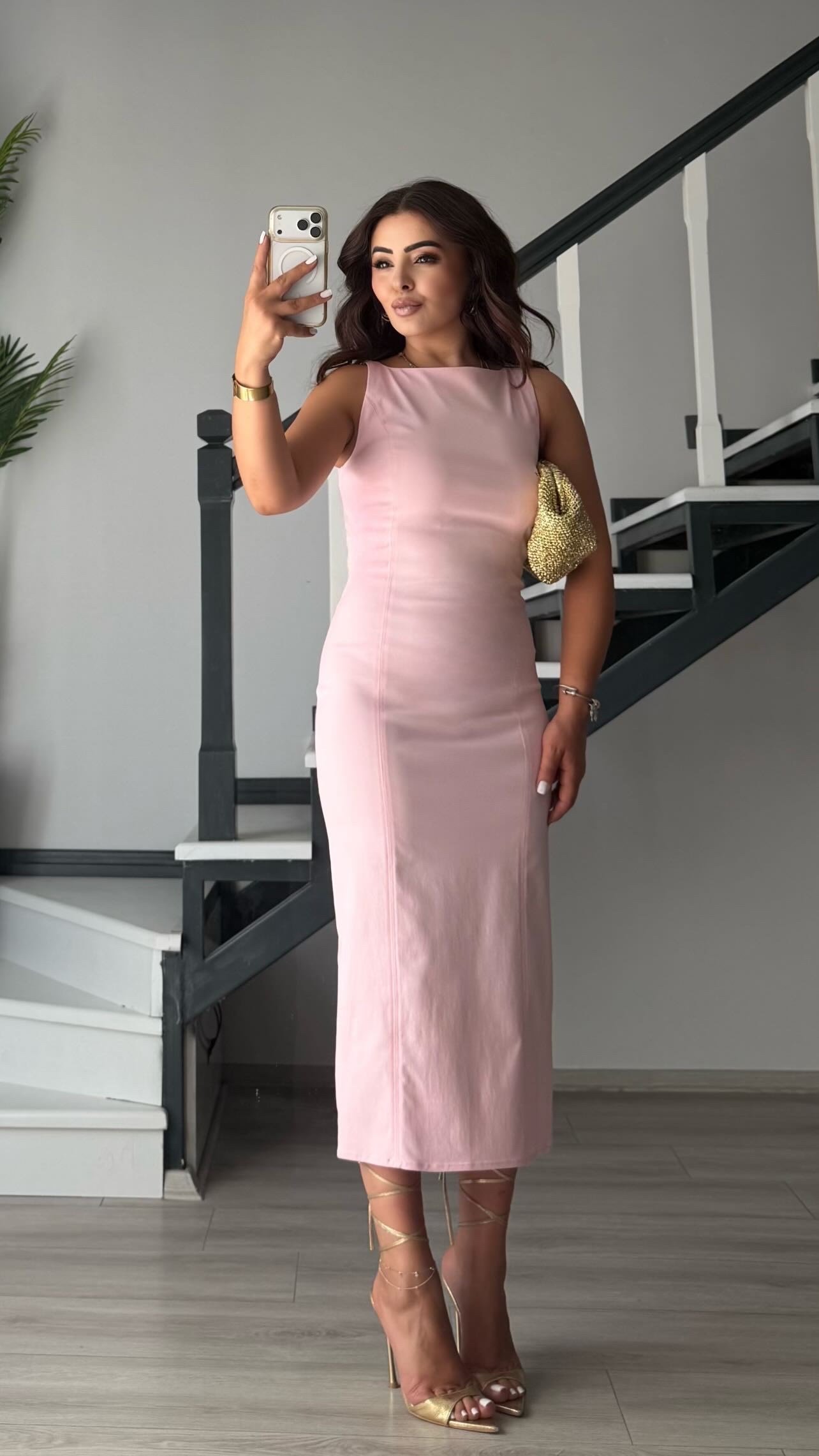 Pink Bodycon Midi Dress