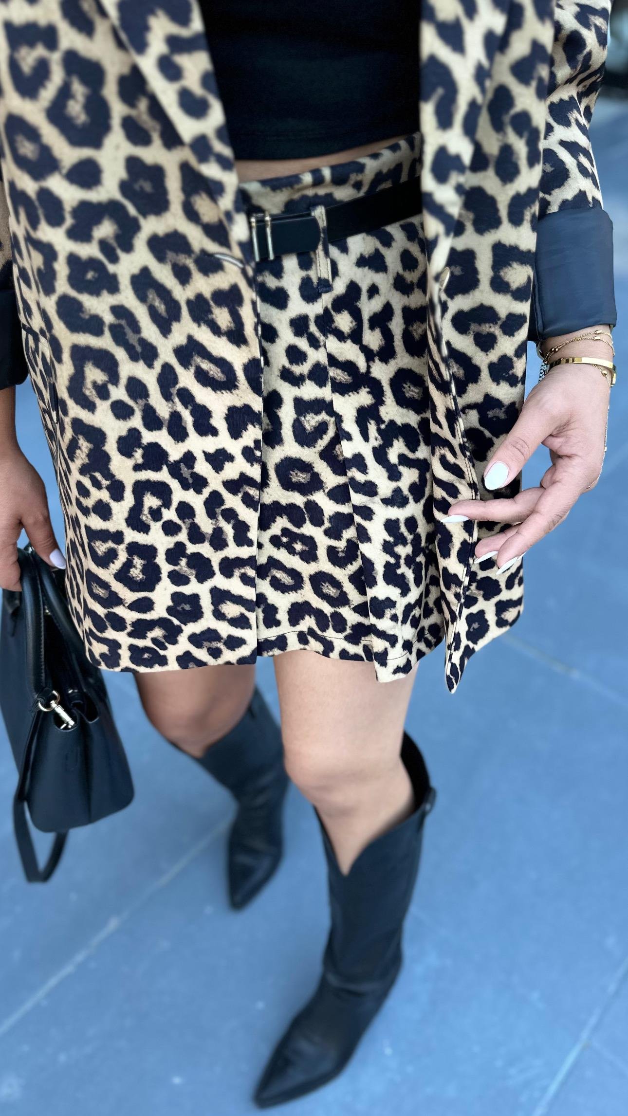 Premium Leopar Ceket - Şort Etek Takım 