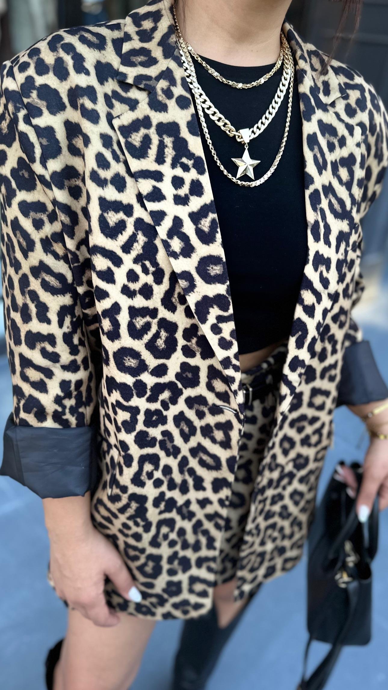 Premium Leopar Ceket - Şort Etek Takım 