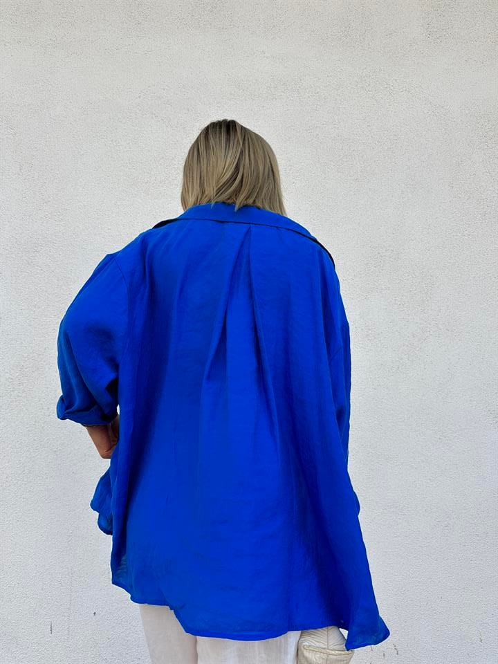 Saks Mavi Oversize Tensel Gömlek