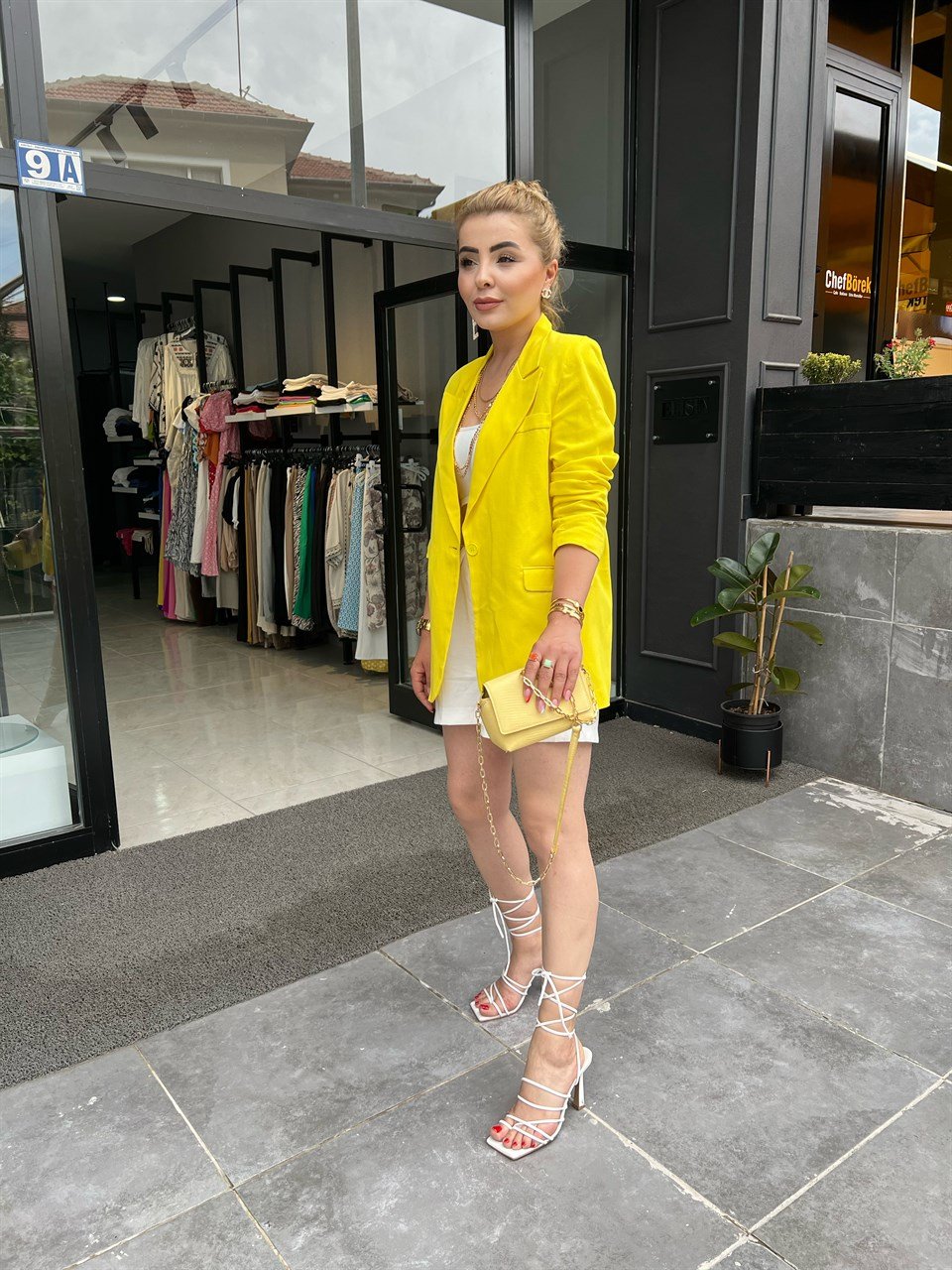 Sarı Keten Blazer Ceket