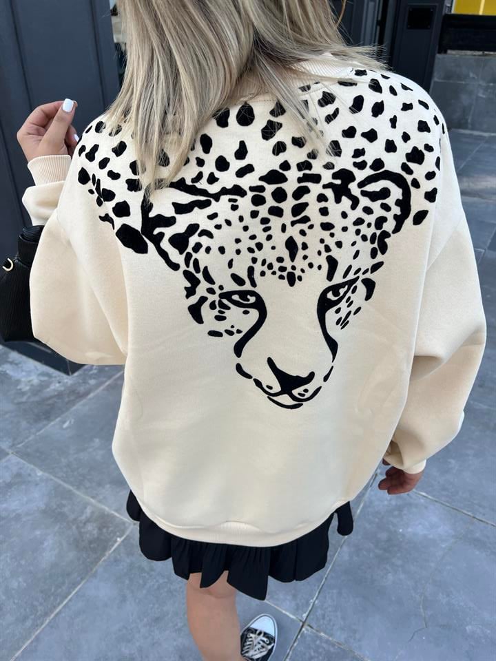 Sırt Leopar Baskılı Sweatshirt 