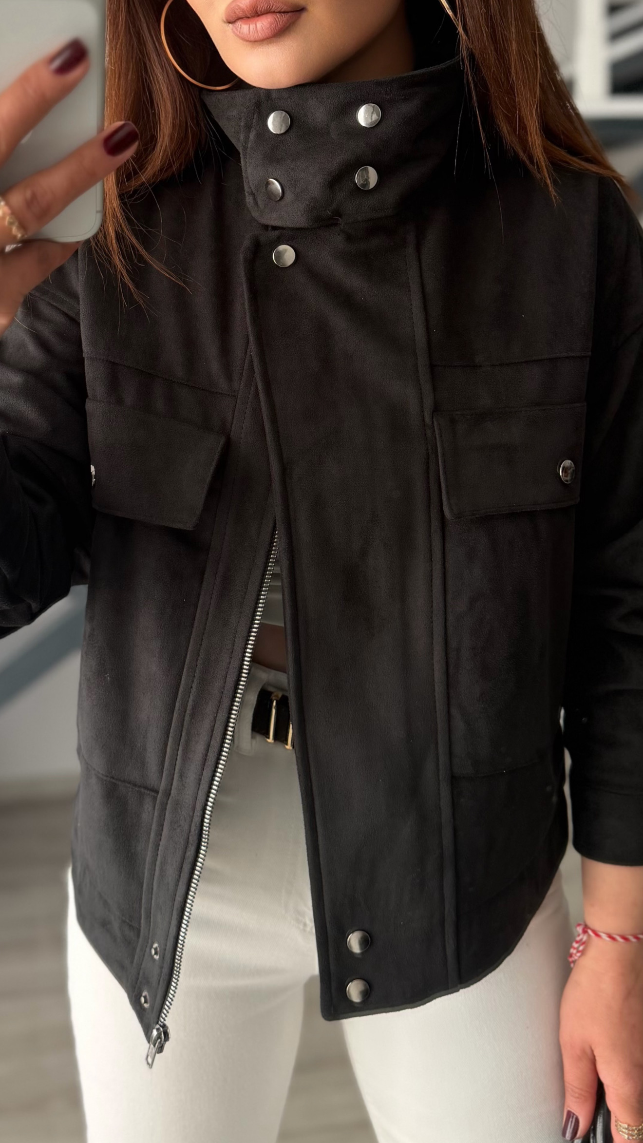 Siyah Astarsız Süet Bomber Ceket