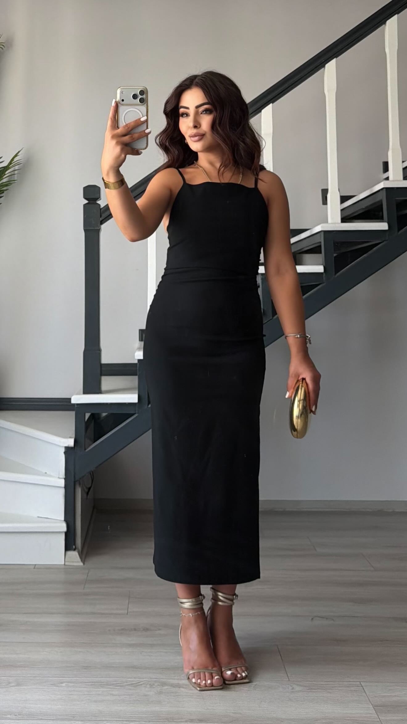 Black Ruched Midi Dress with Adjustable Straps