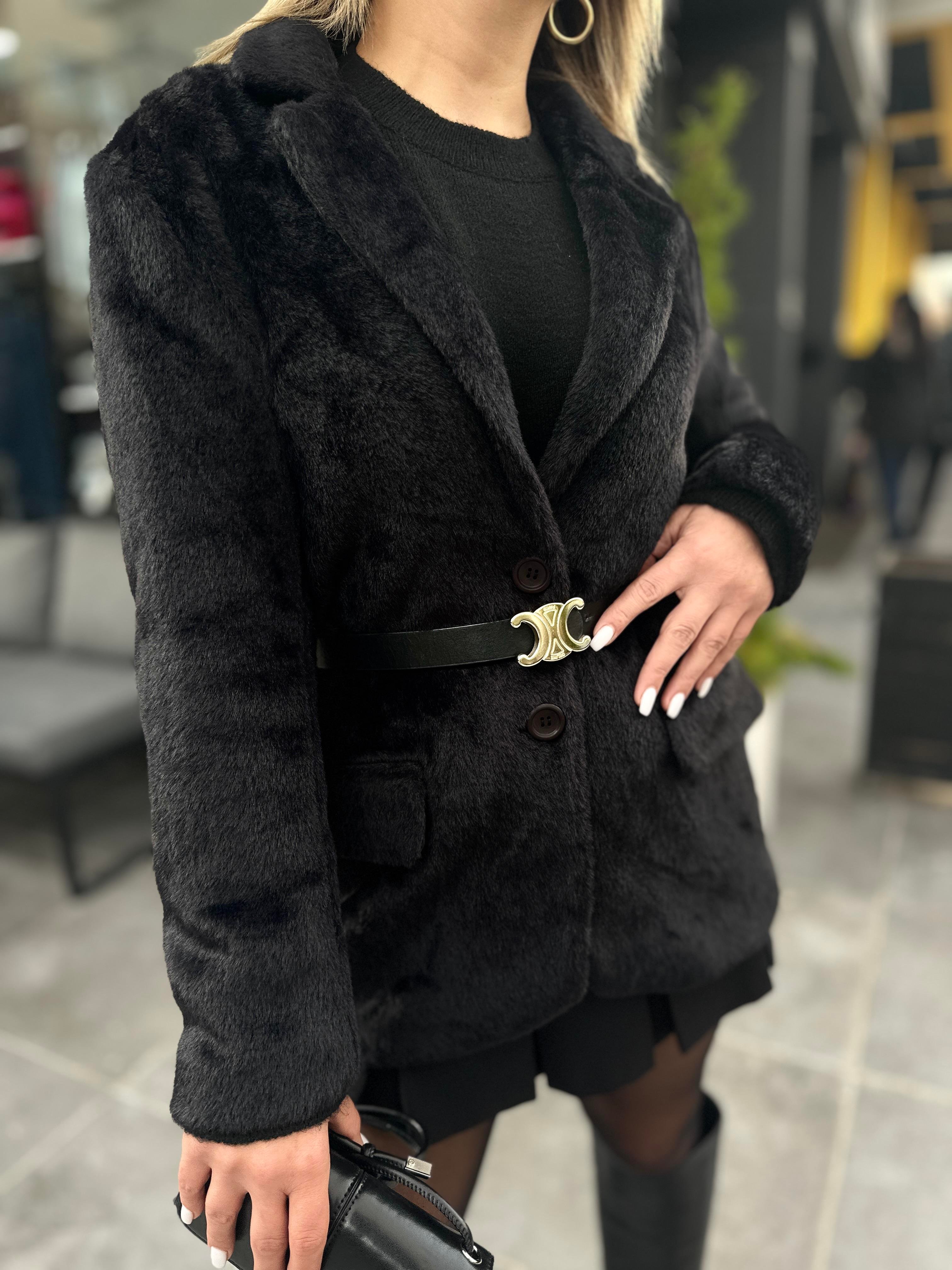 Siyah Çift Cepli Düğmeli Alpaka Ceket