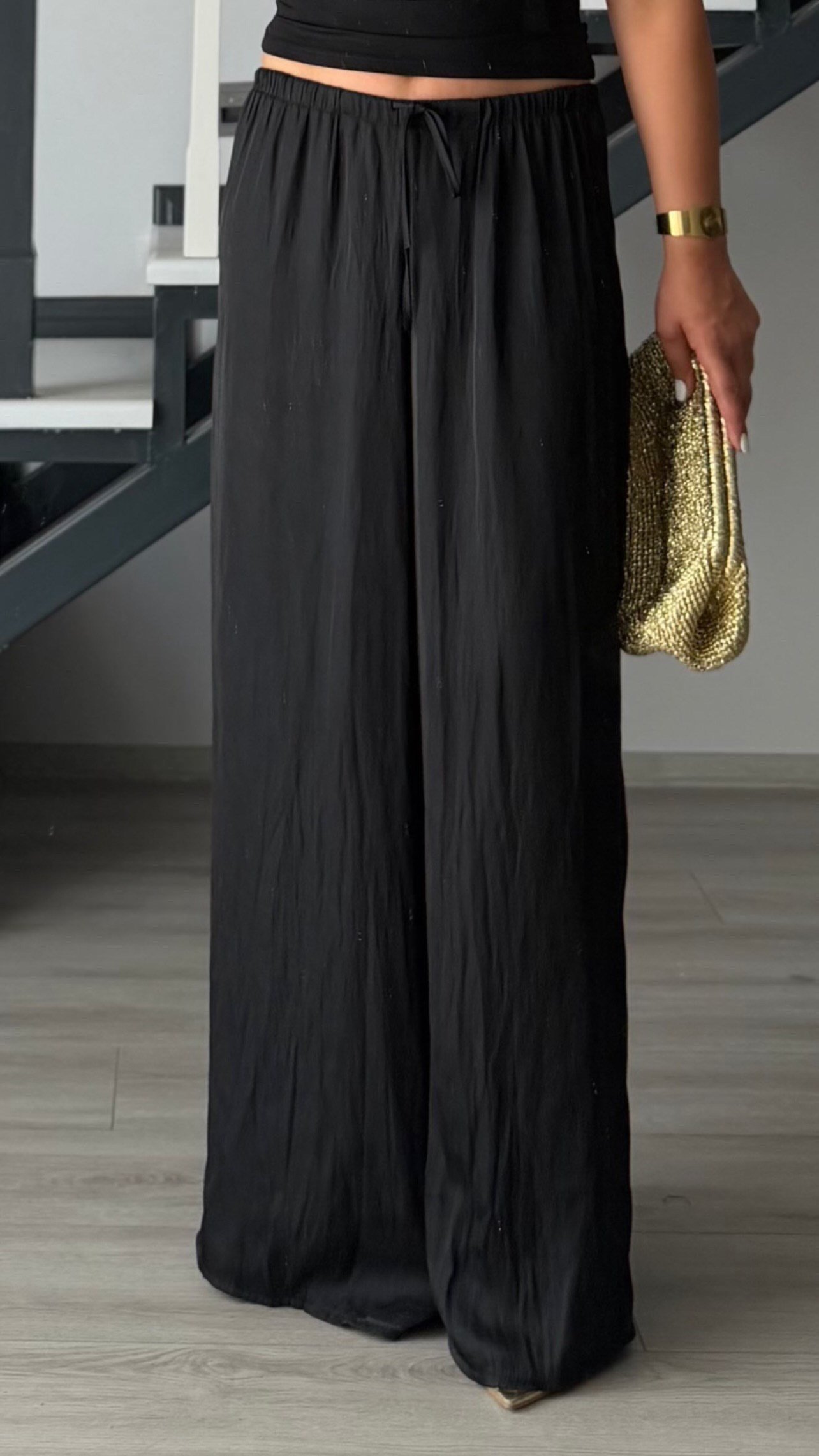 Black Draped Satin Pants