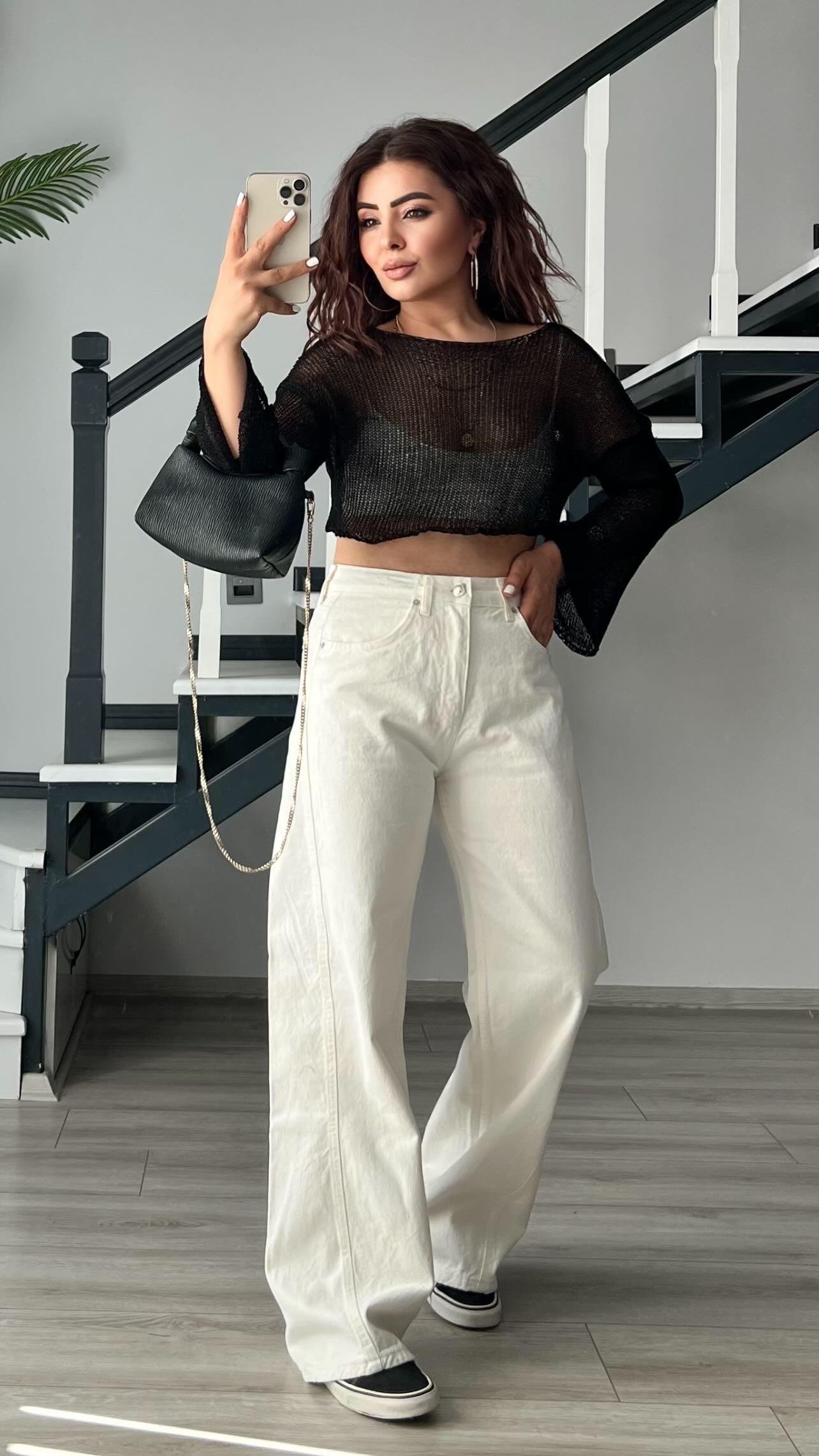 Siyah Merserize Crop Bluz