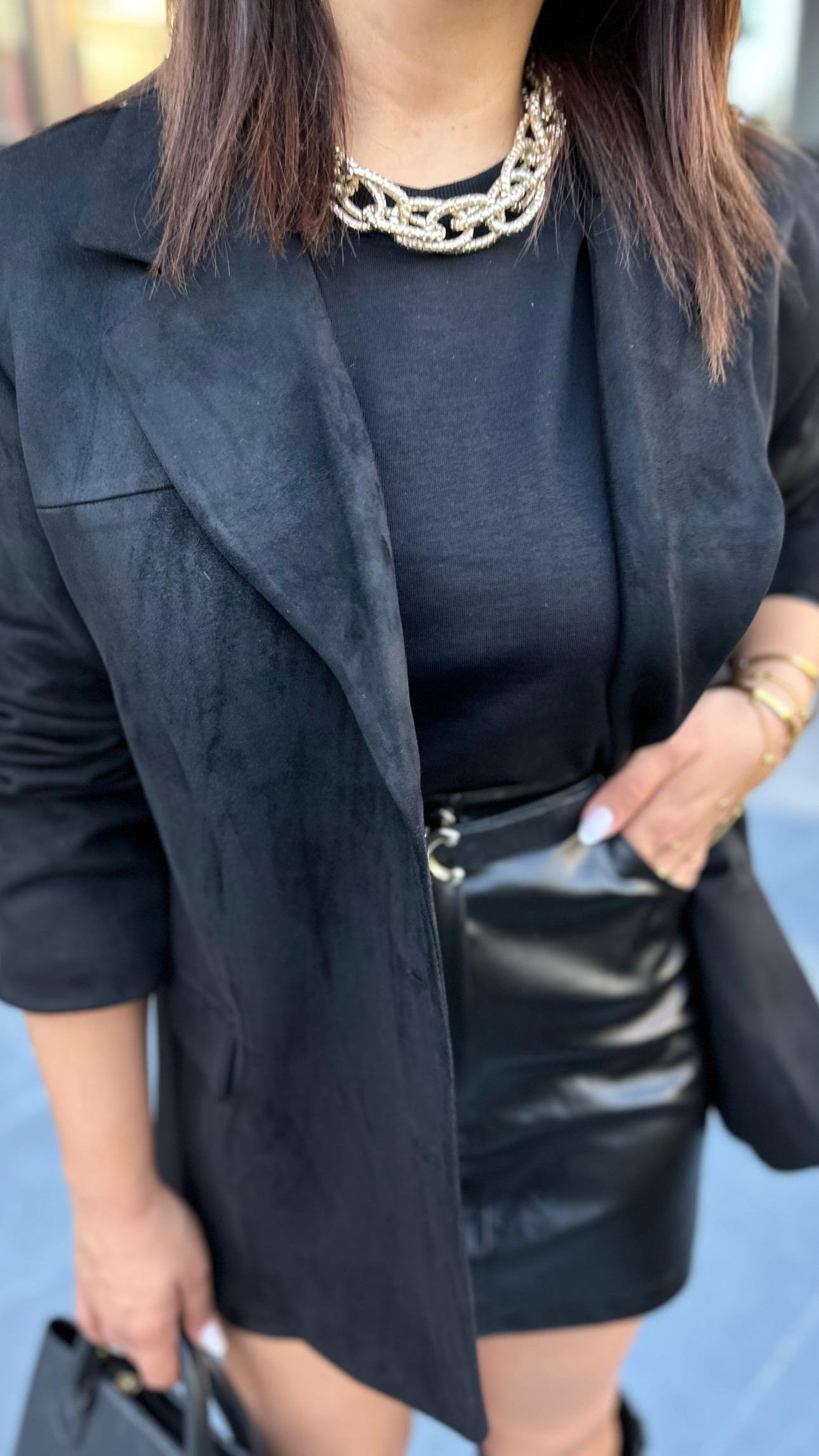 Siyah Nubuk Oversize Blazer Ceket