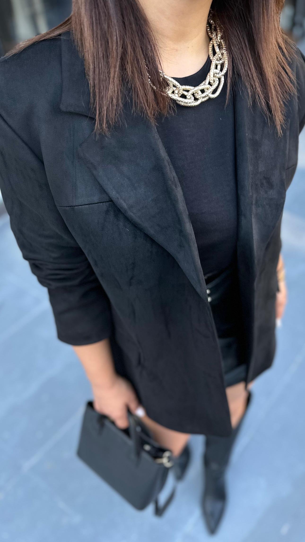 Siyah Nubuk Oversize Blazer Ceket