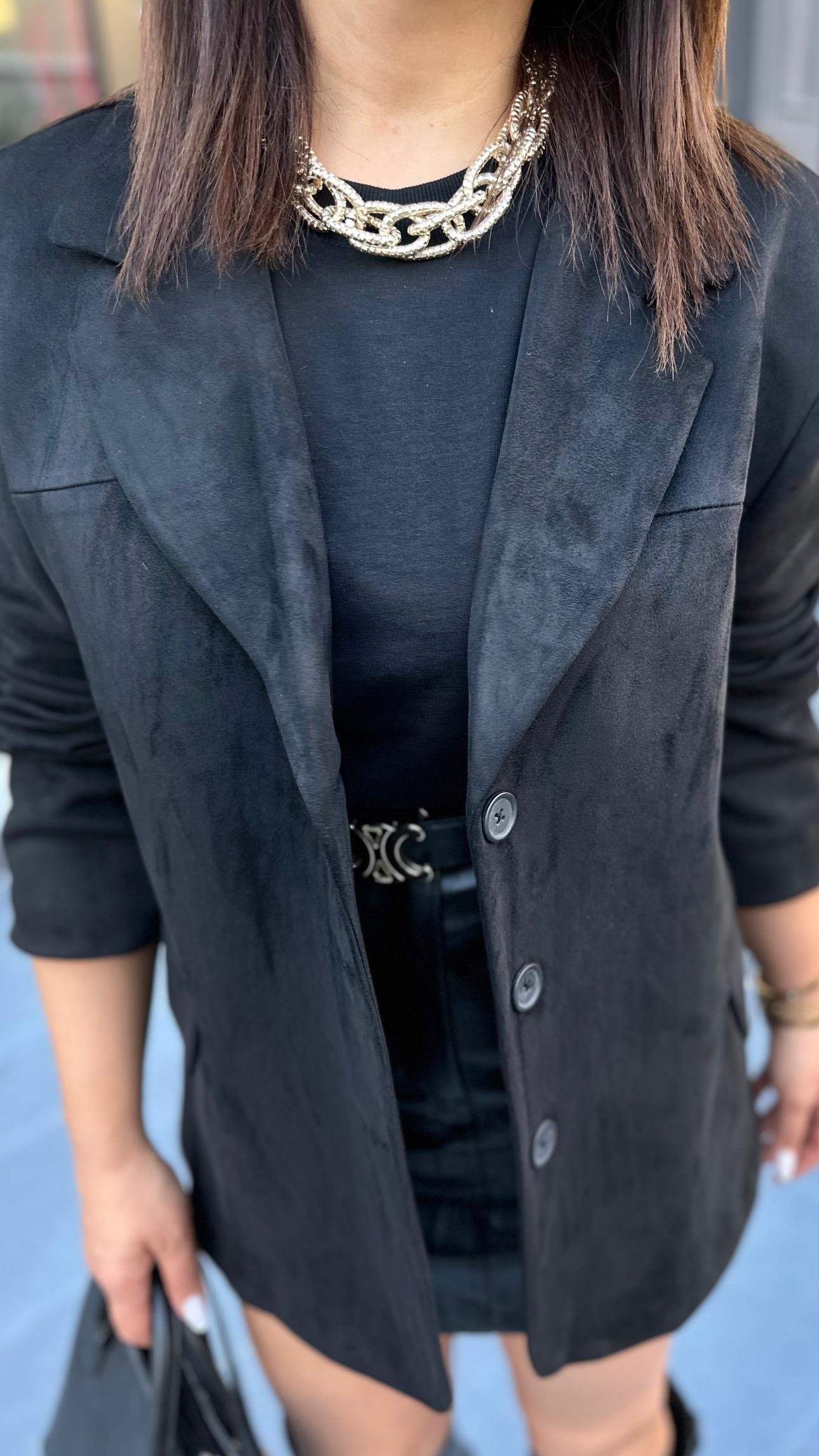 Siyah Nubuk Oversize Blazer Ceket
