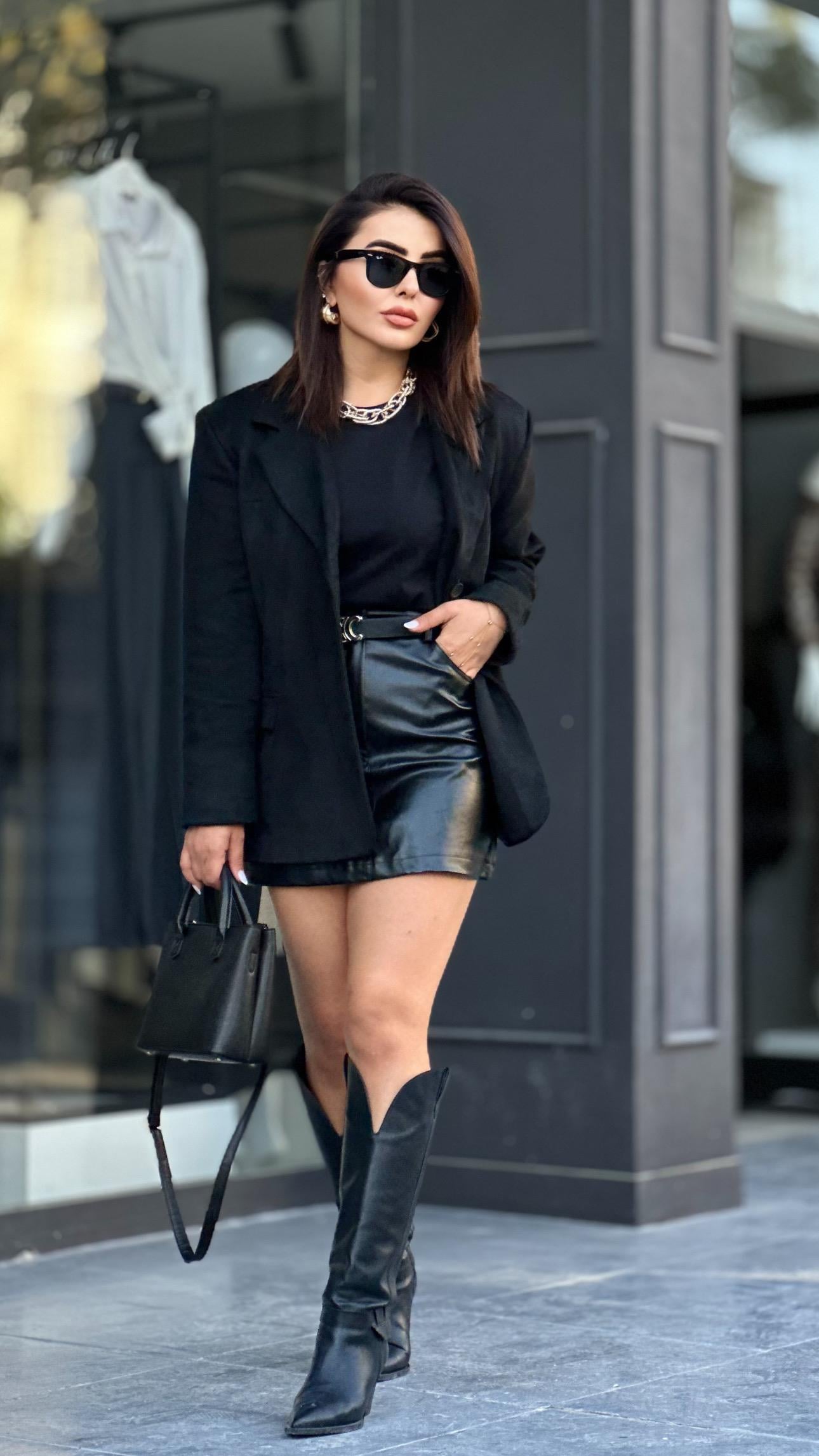 Siyah Nubuk Oversize Blazer Ceket
