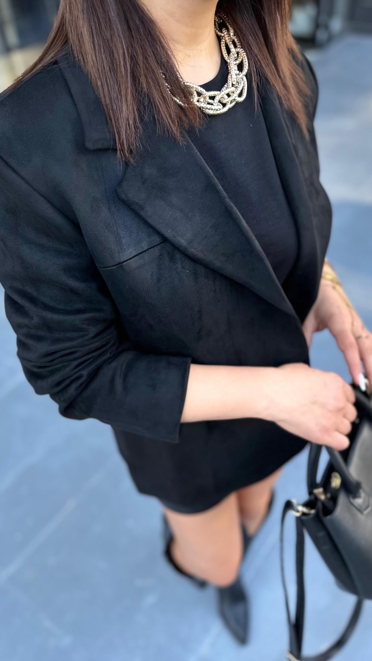 Siyah Nubuk Oversize Blazer Ceket