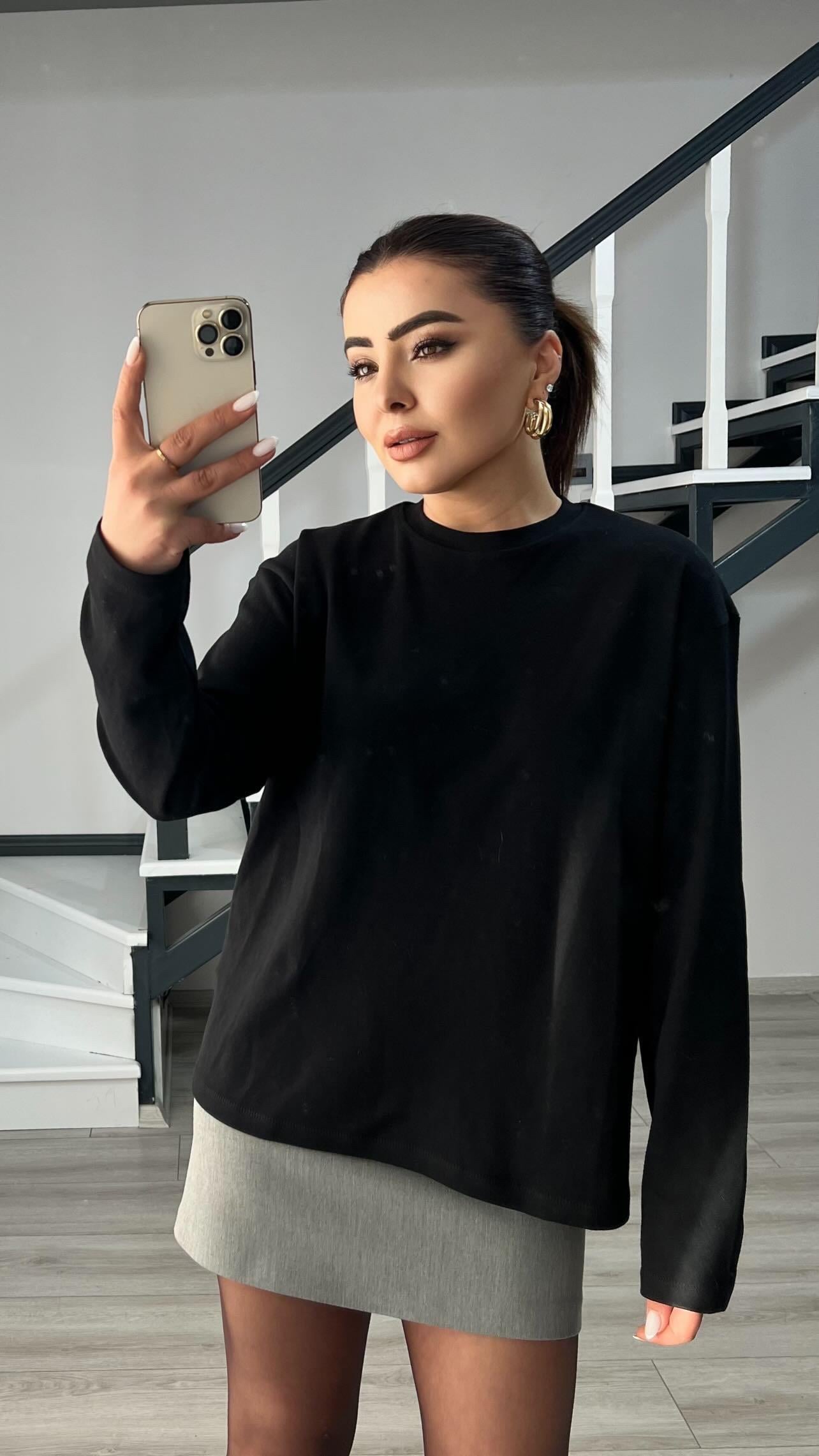 Siyah Orijinal Marka Tok Dokulu Basic Bluz