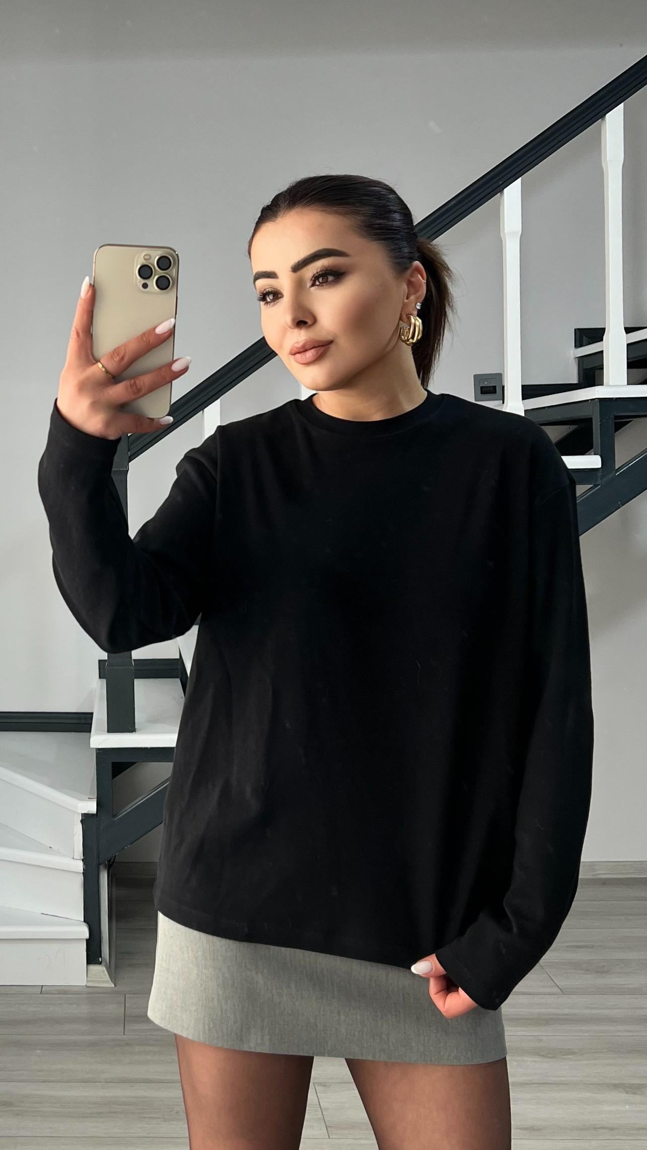 Siyah Orijinal Marka Tok Dokulu Basic Bluz