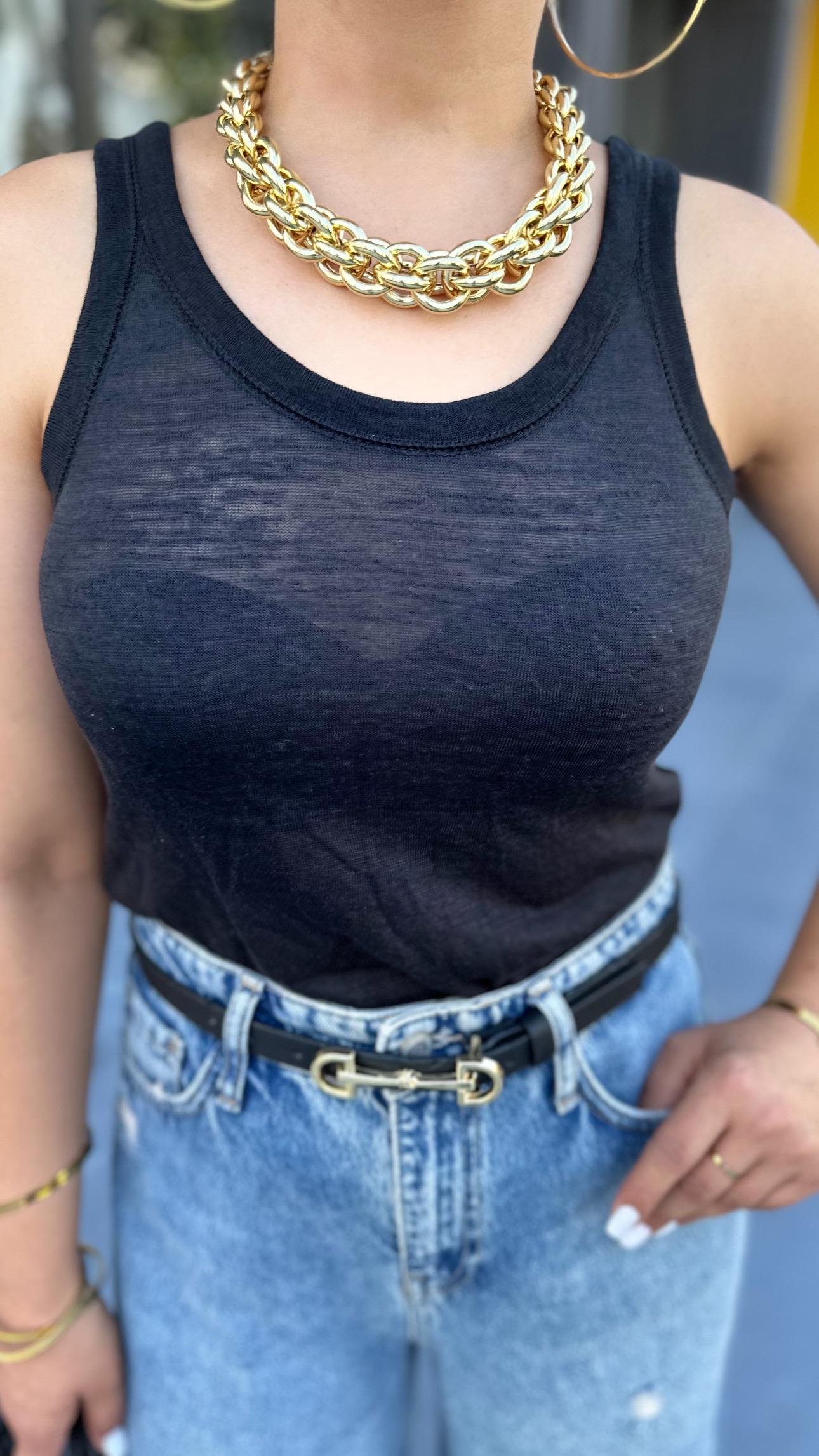 Siyah Orijinal Marka Transparan Halter Yaka Atlet