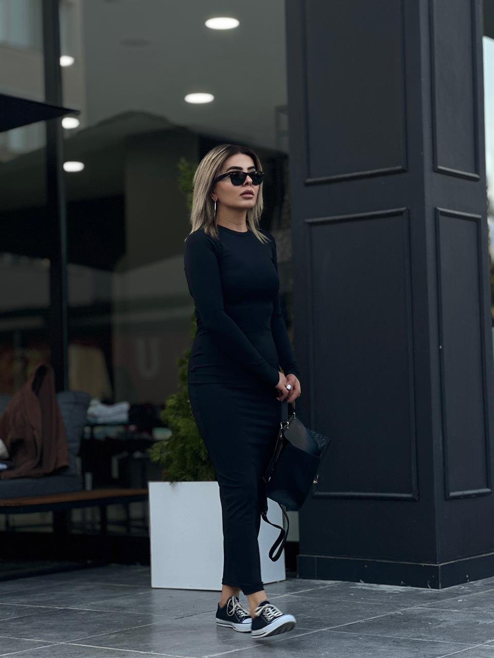 Siyah Orjinal Marka Maxi Boy Elbise