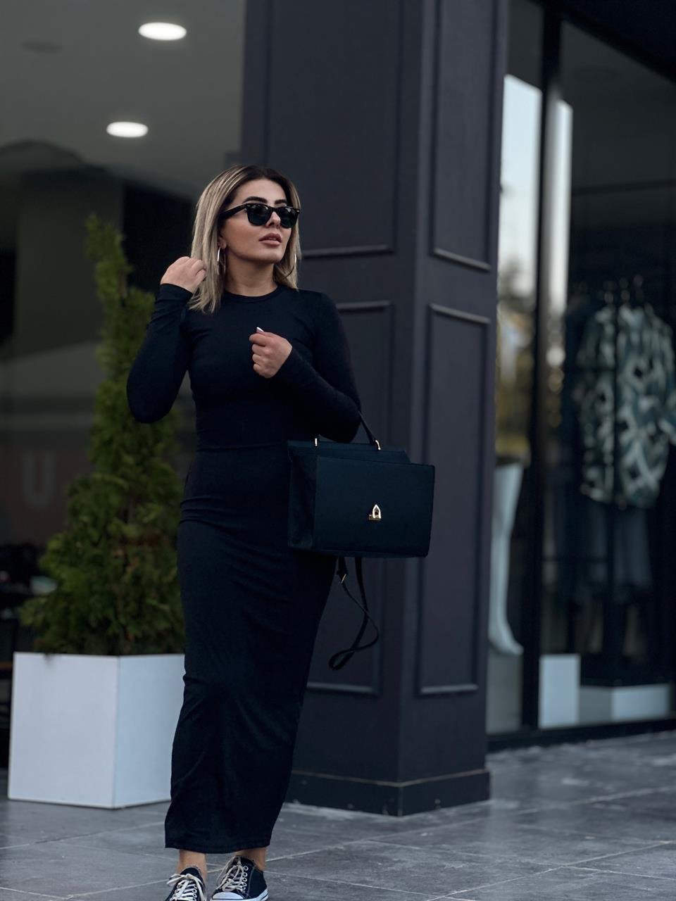 Siyah Orjinal Marka Maxi Boy Elbise
