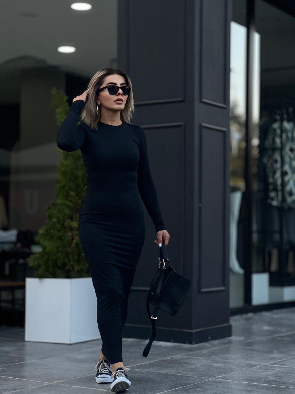 Siyah Orjinal Marka Maxi Boy Elbise