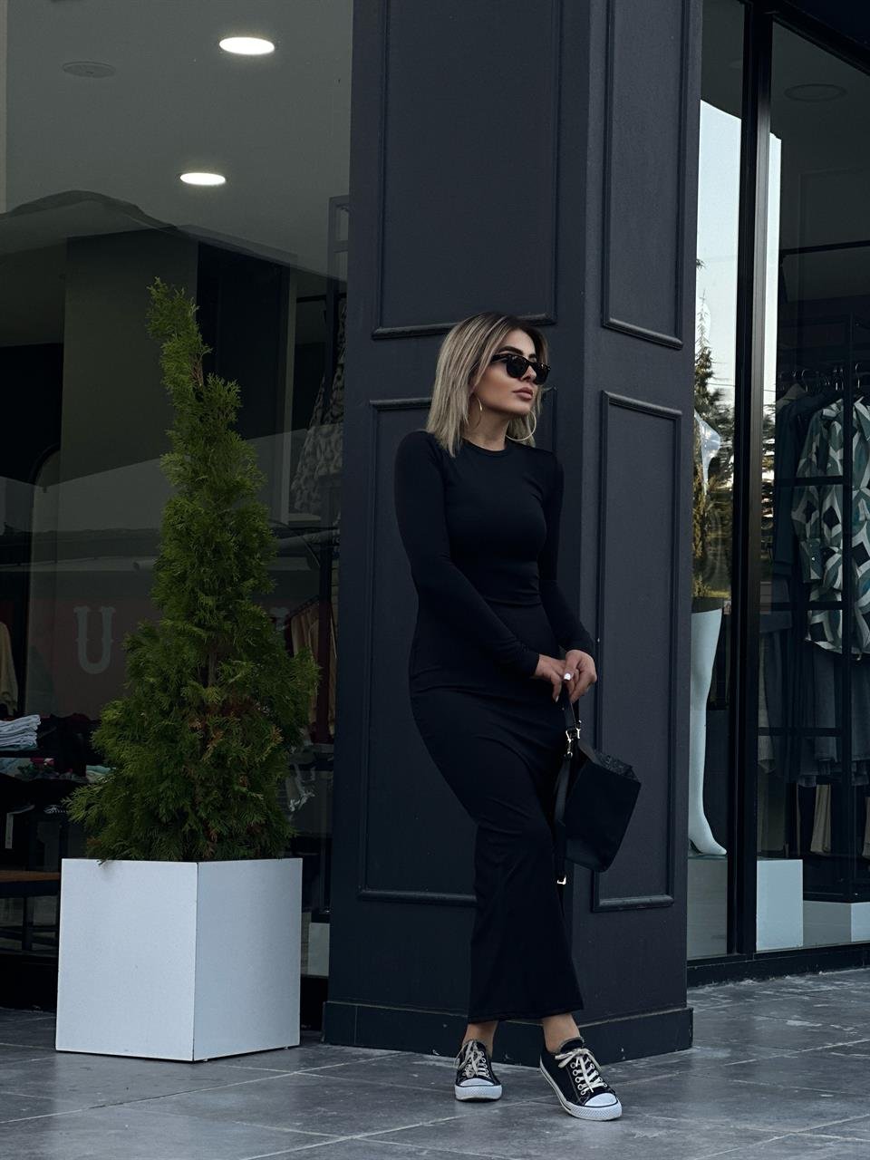 Siyah Orjinal Marka Maxi Boy Elbise